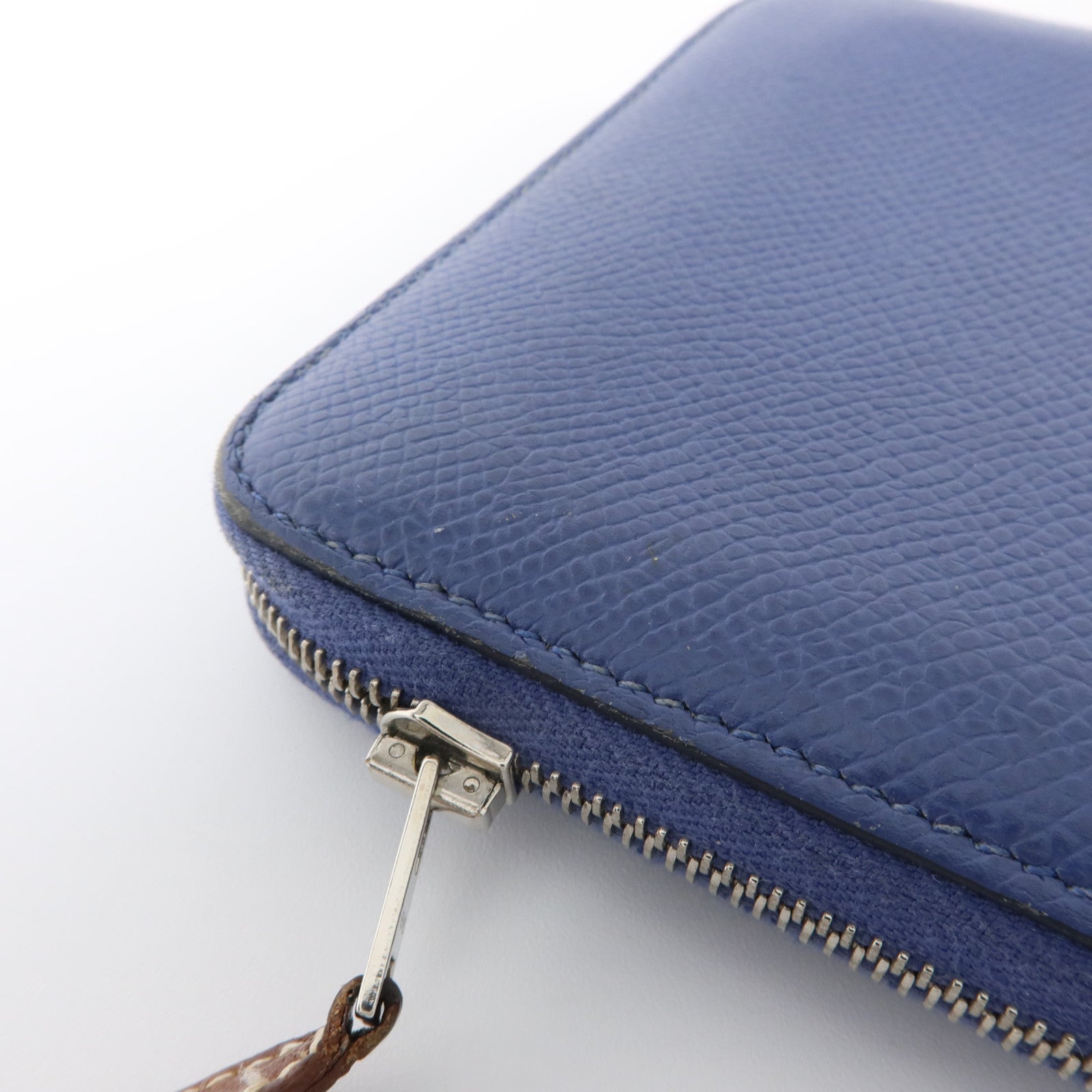 HERMES Epsom皮革Silk In Compact銀扣錢包Bleu Brighton