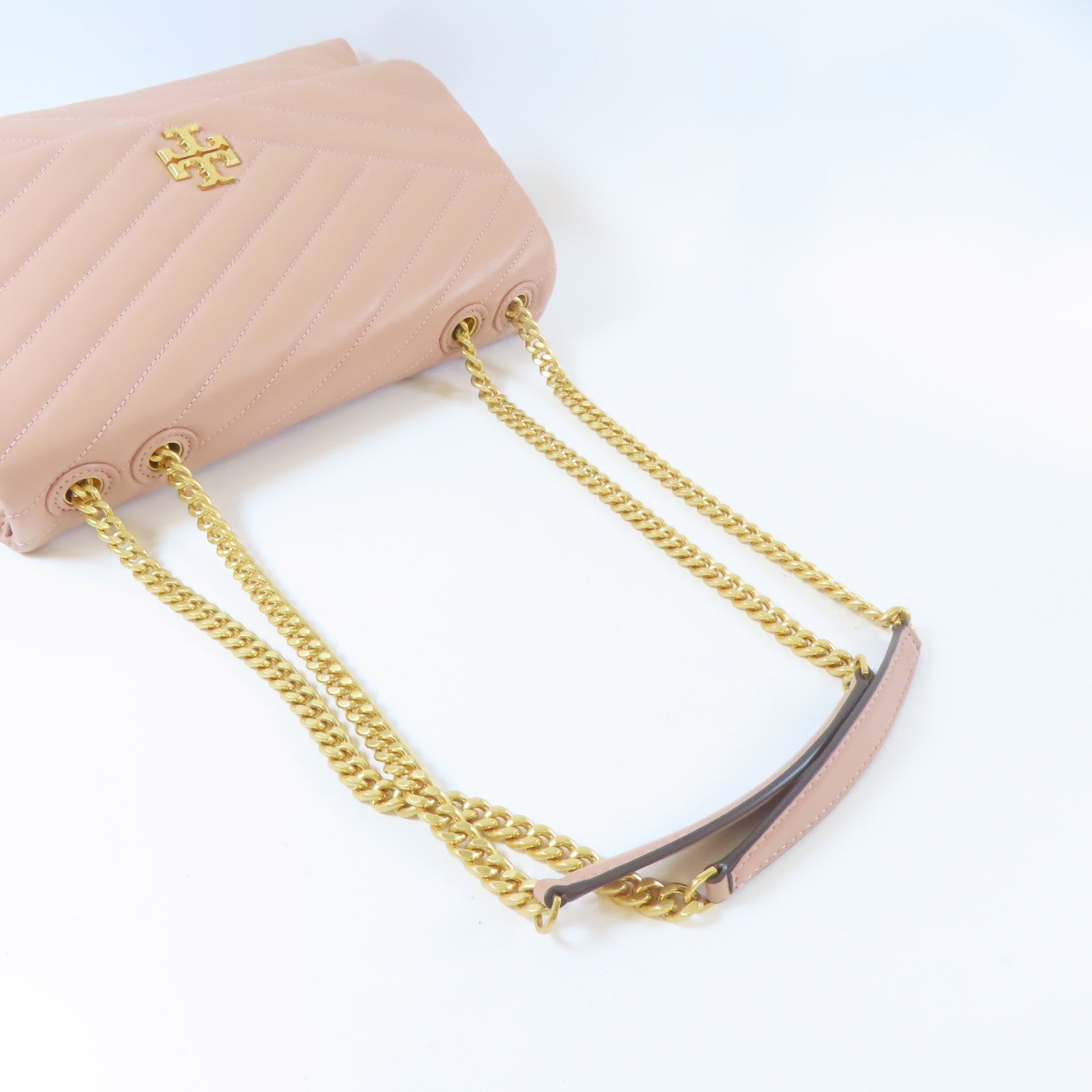 Tory Burch 【激減優惠】納帕皮革Kira Chevron Convertible Shoulder Bag金扣鏈帶肩背袋粉紅色