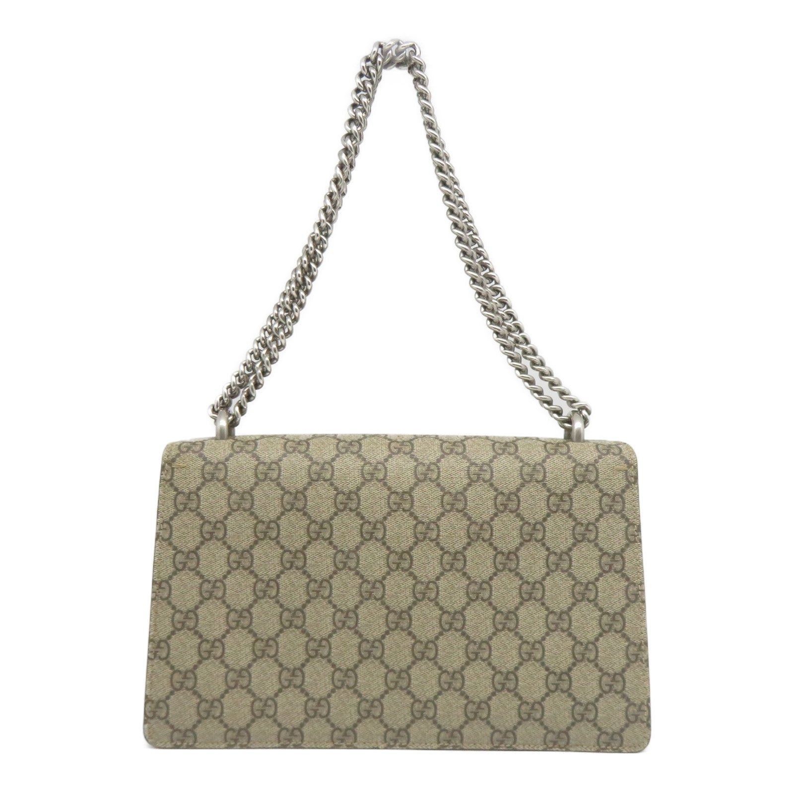 GUCCI 【清倉大減價】塗層帆布Chain Shoulder銀扣肩背袋啡色