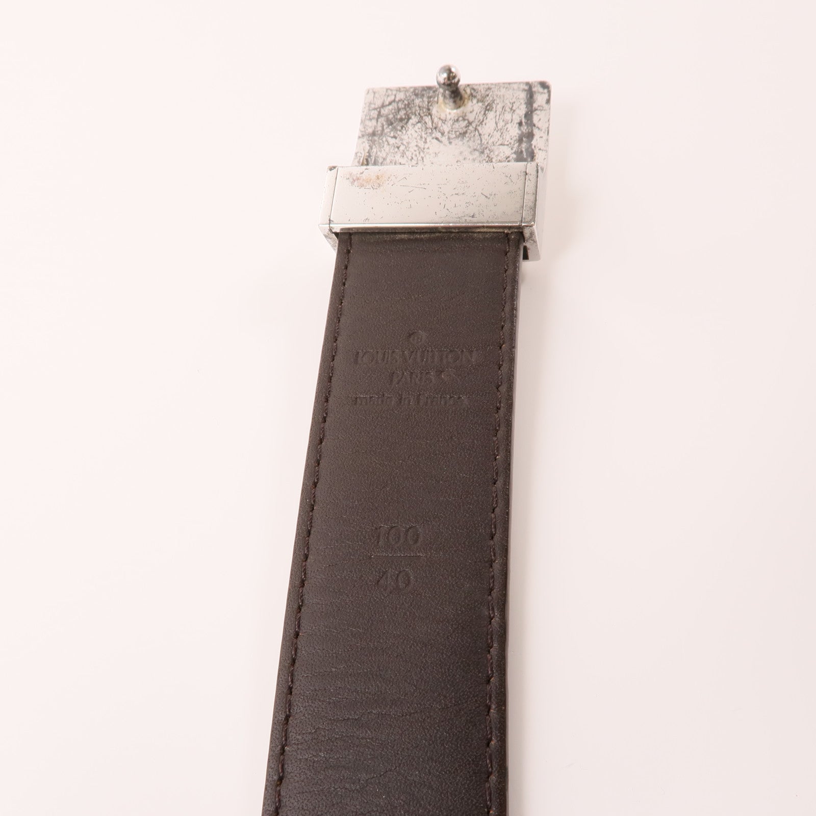 LOUIS VUITTON Damier Belt銀扣腰帶棕色