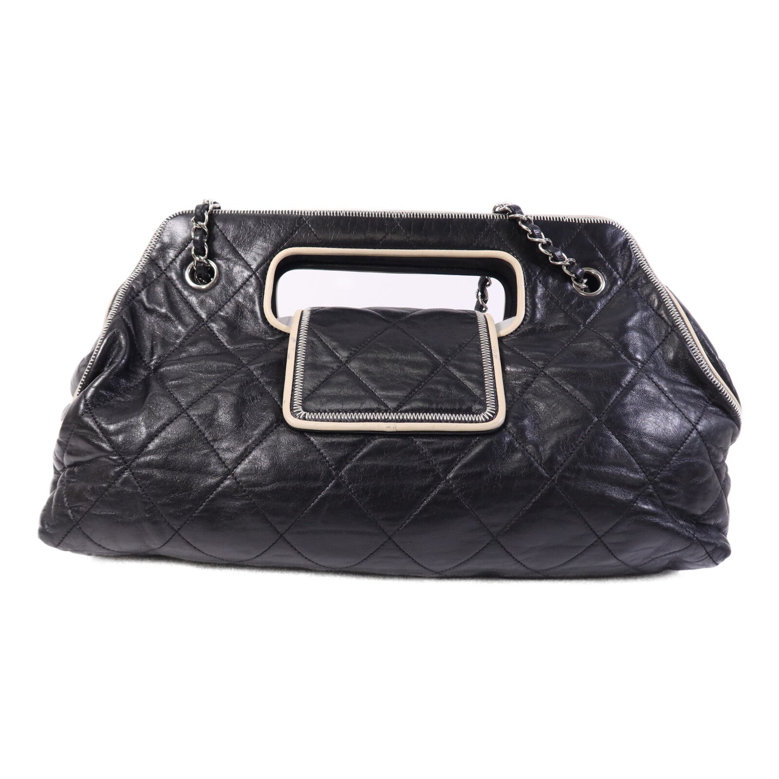 CHANEL 牛皮皮革Chain Shoulder Bag銀扣鏈帶肩背袋