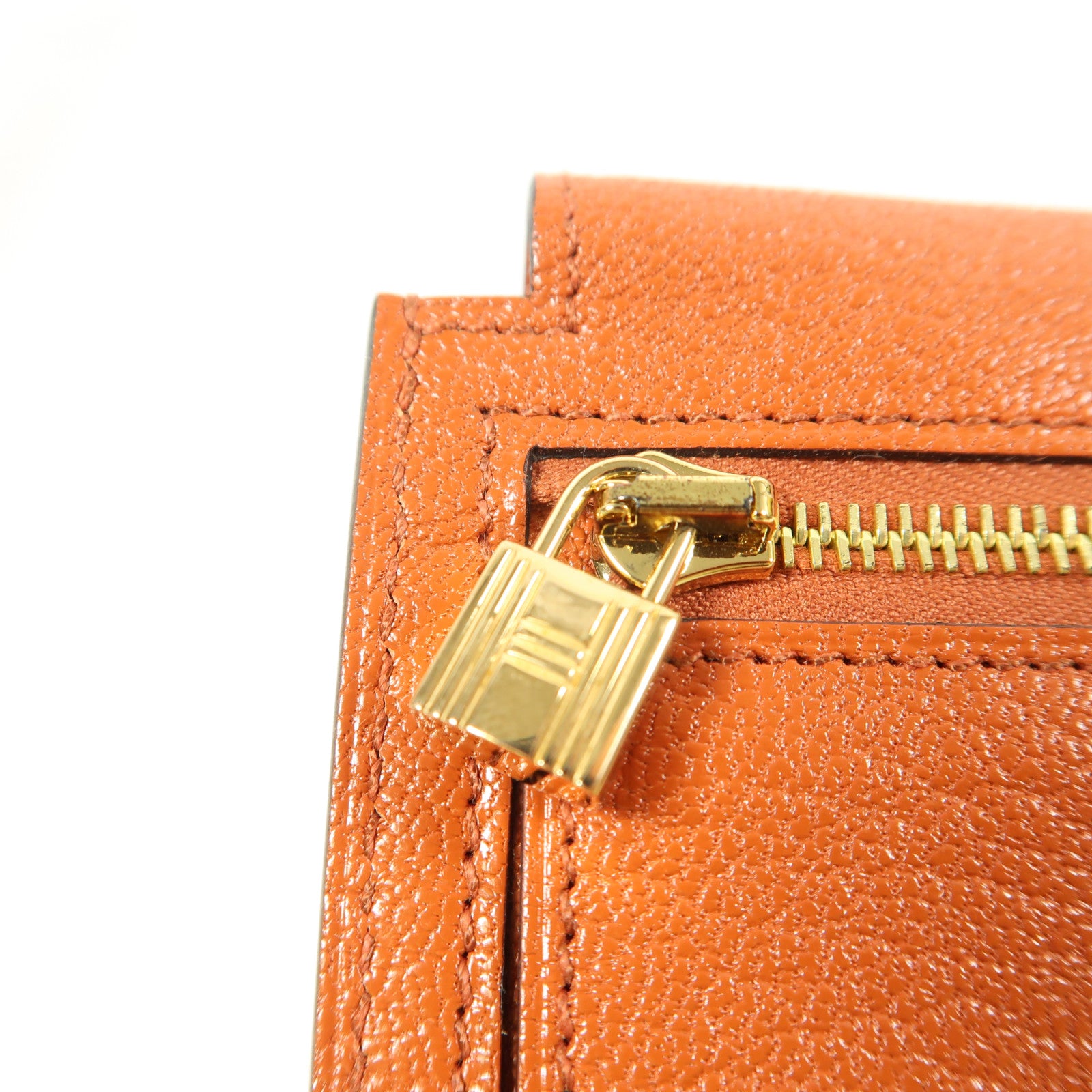 HERMES 【激減優惠】Chevre皮革Kelly Pocket Wallet金扣錢包Cuivre