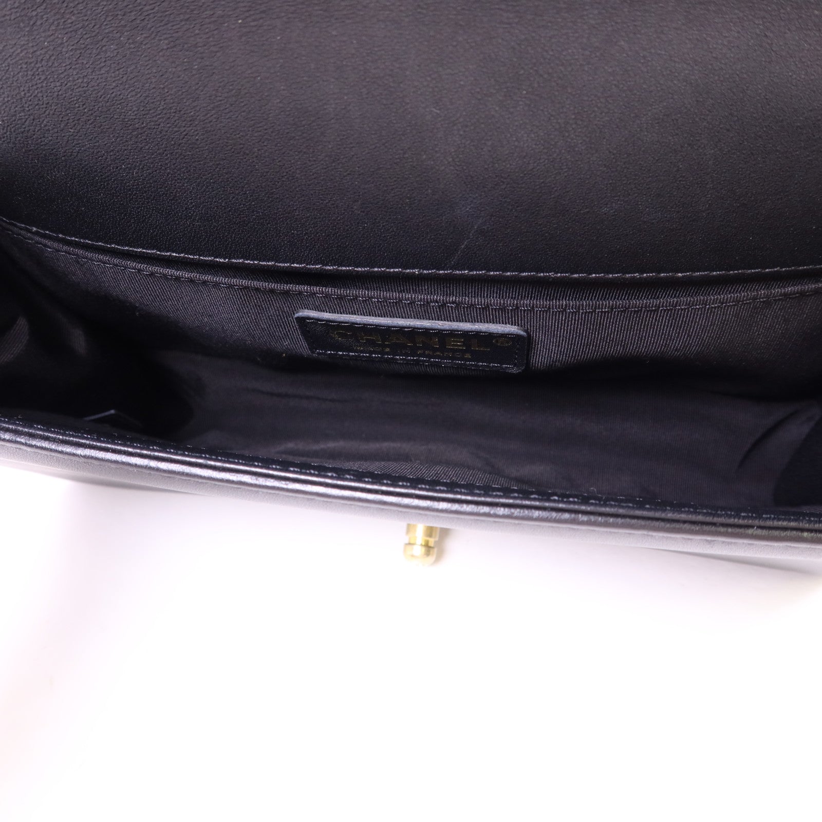 CHANEL 羊皮皮革Boy 25金扣鏈帶肩背袋