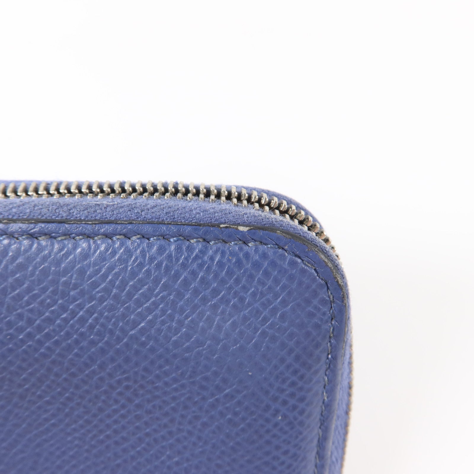 HERMES Epsom皮革Silk In Compact銀扣錢包Bleu Brighton
