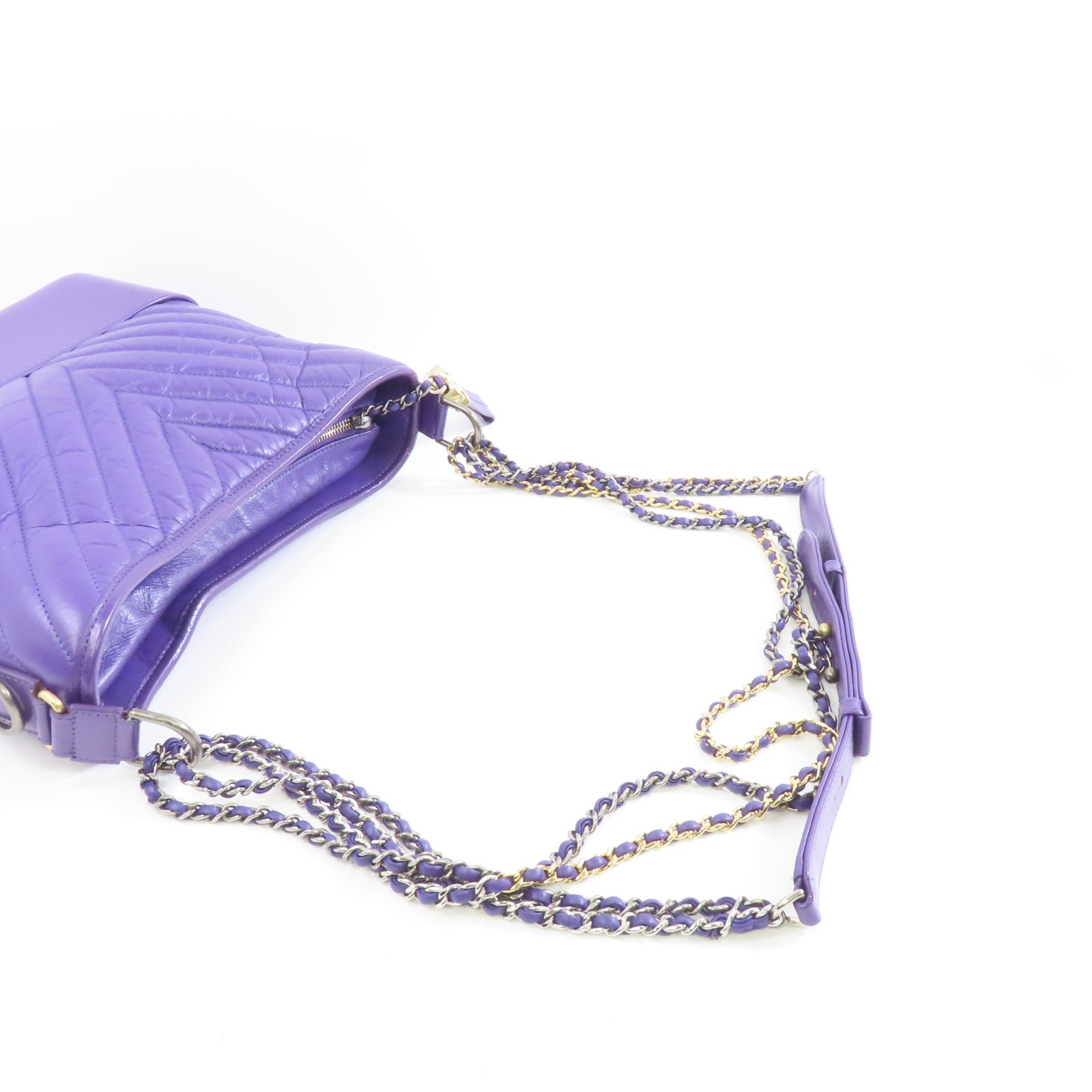 CHANEL 【激減優惠】牛皮皮革Gabrielle金扣/銀扣鏈帶肩背袋紫色