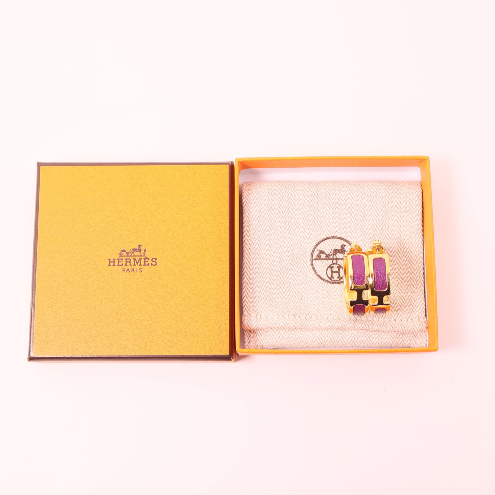 HERMES 金屬Olympe Earrings耳環金色/紫色