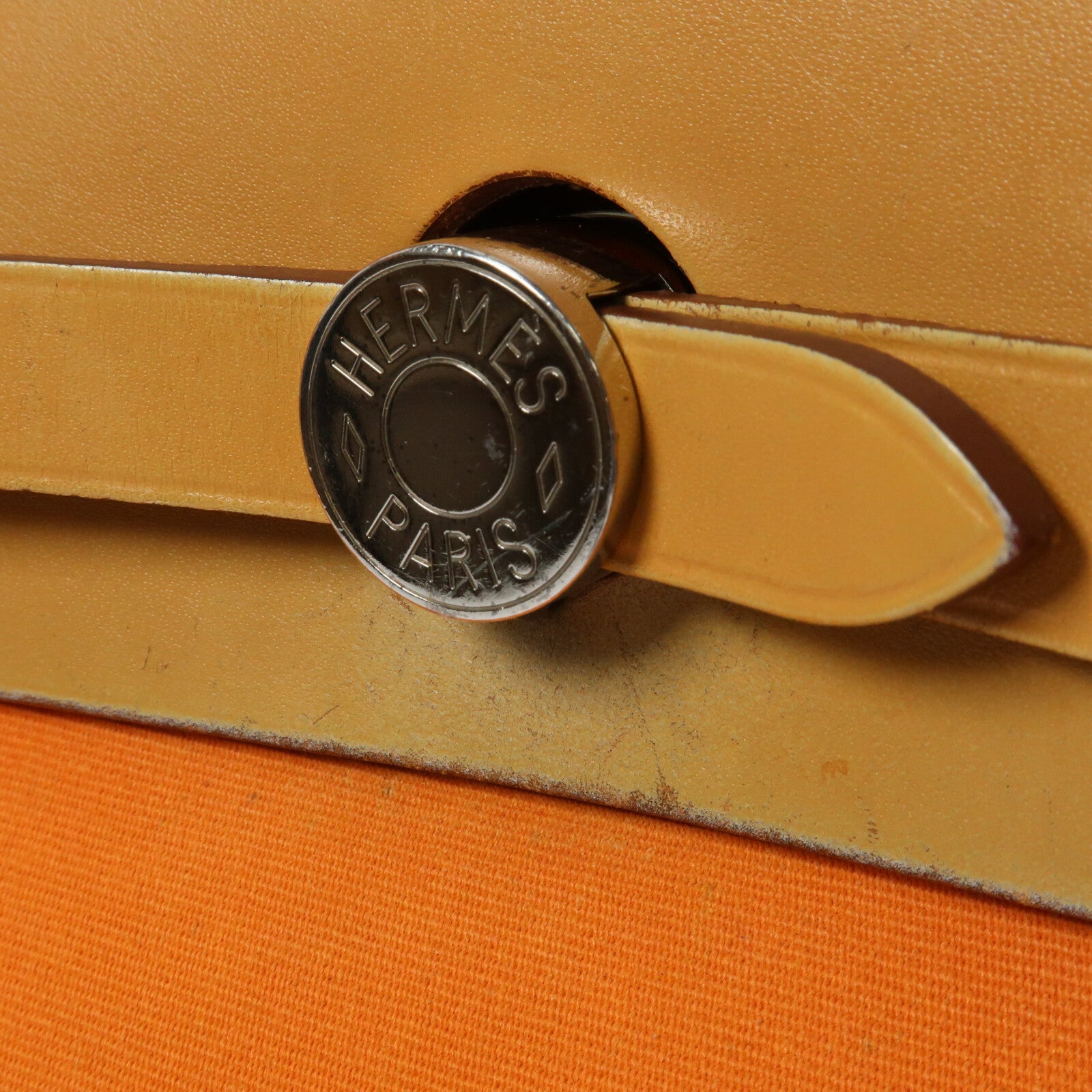 HERMES 帆布Herbag PM銀扣手挽肩背兩用袋Orange