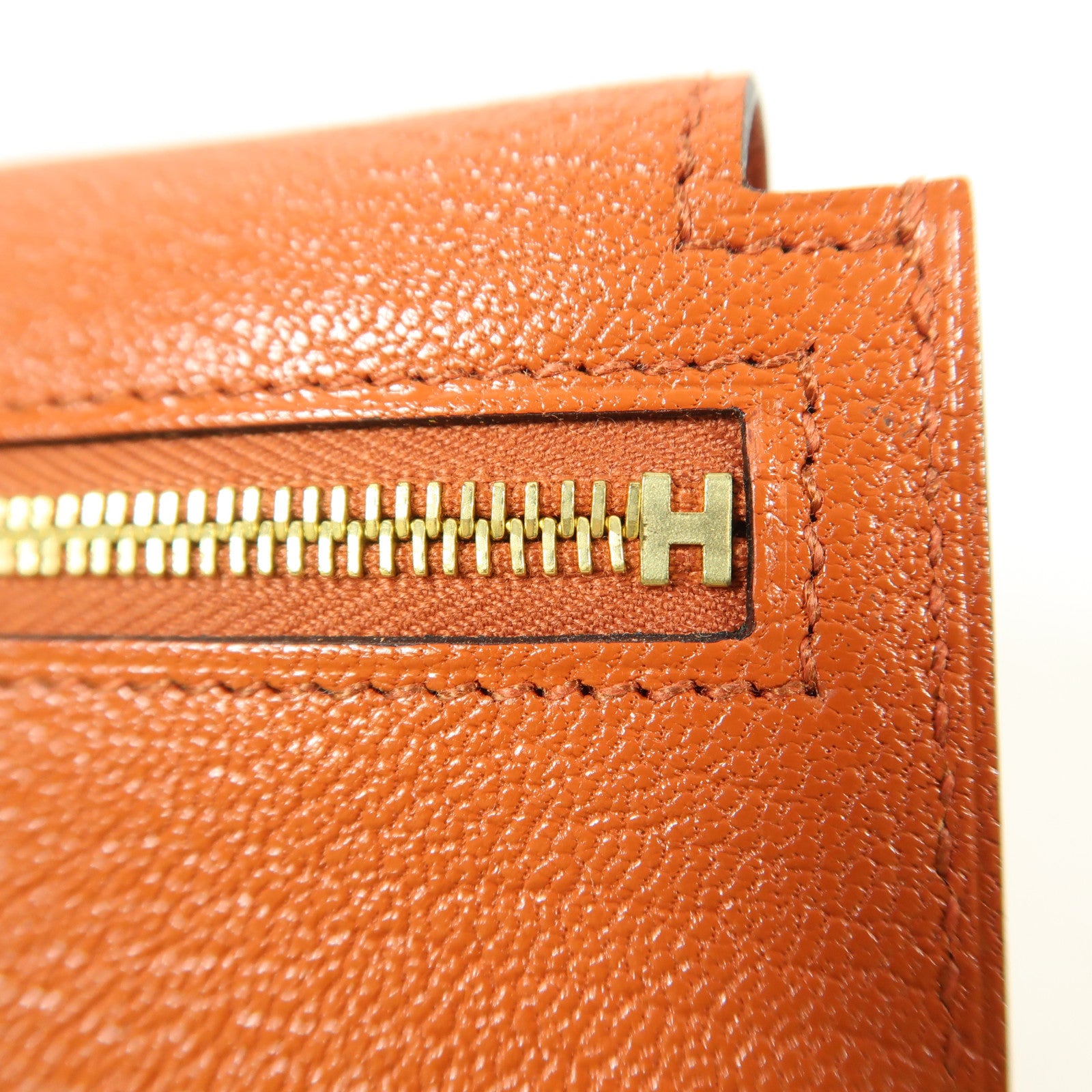 HERMES 【激減優惠】Chevre皮革Kelly Pocket Wallet金扣錢包Cuivre