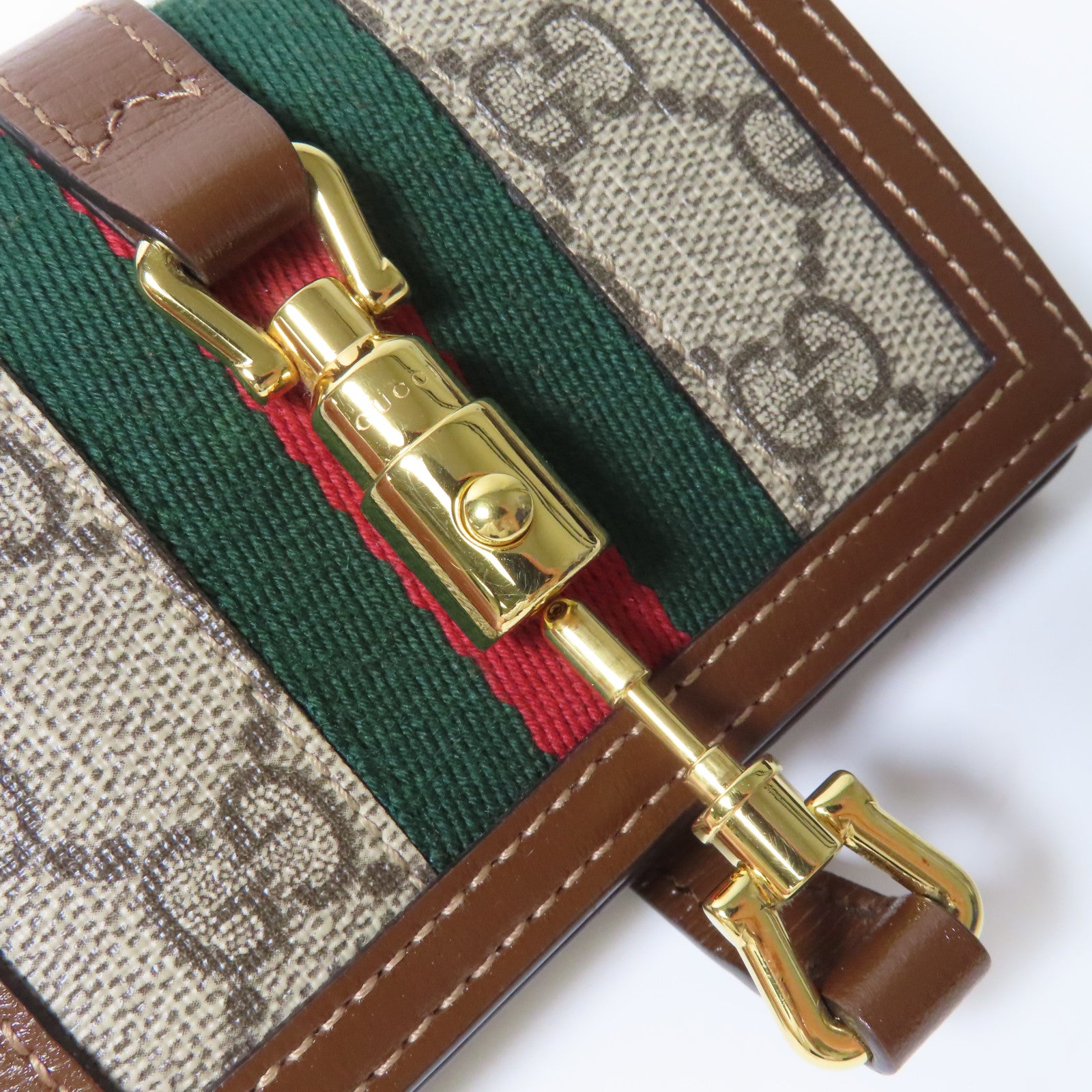 GUCCI GG Supreme帆布/皮革Jackie 1961 Card Case Wallet金扣錢包啡色/米色