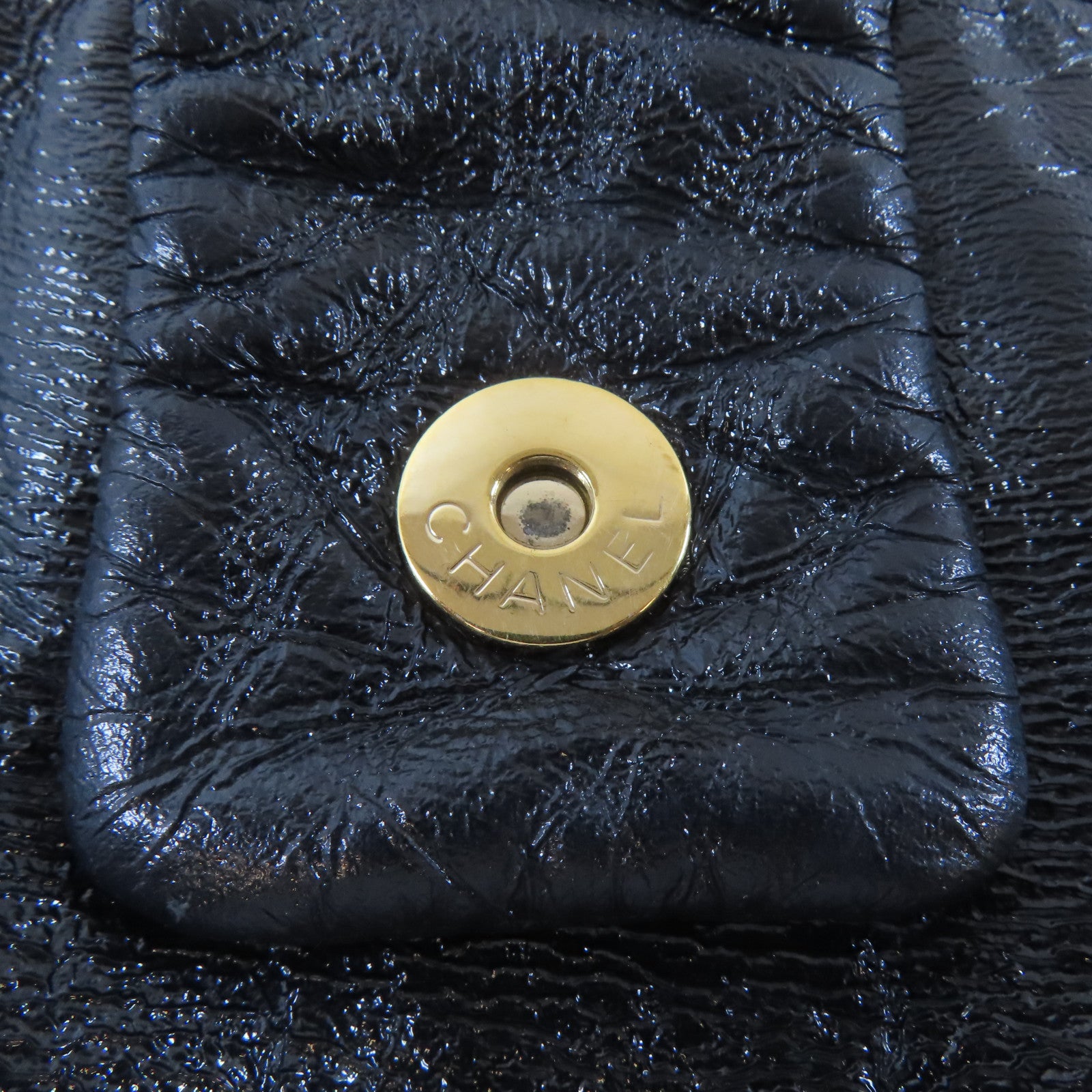 CHANEL 漆皮皮革Chain Shoulder Bag金扣鏈帶肩背袋黑色
