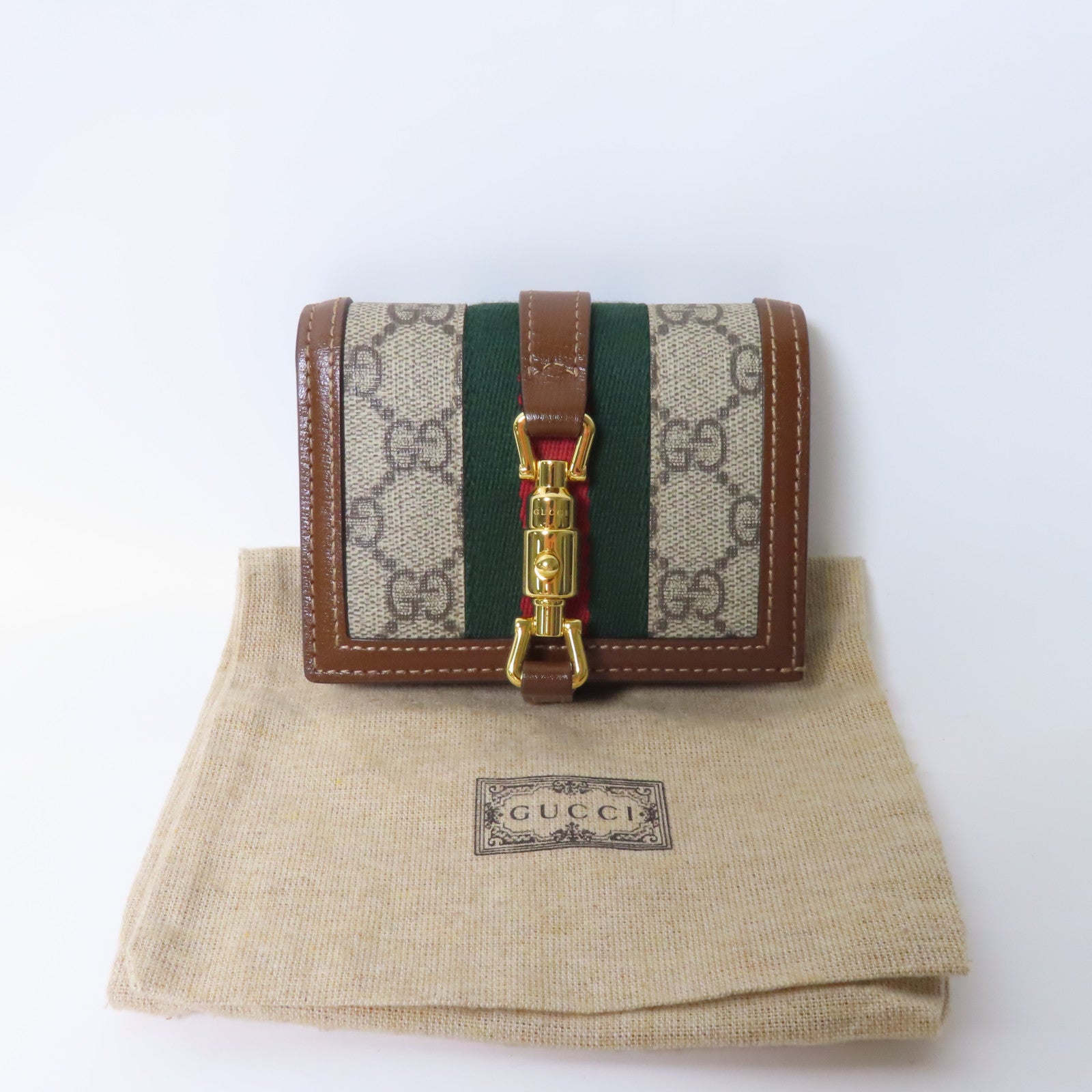GUCCI GG Supreme帆布/皮革Jackie 1961 Card Case Wallet金扣錢包啡色/米色