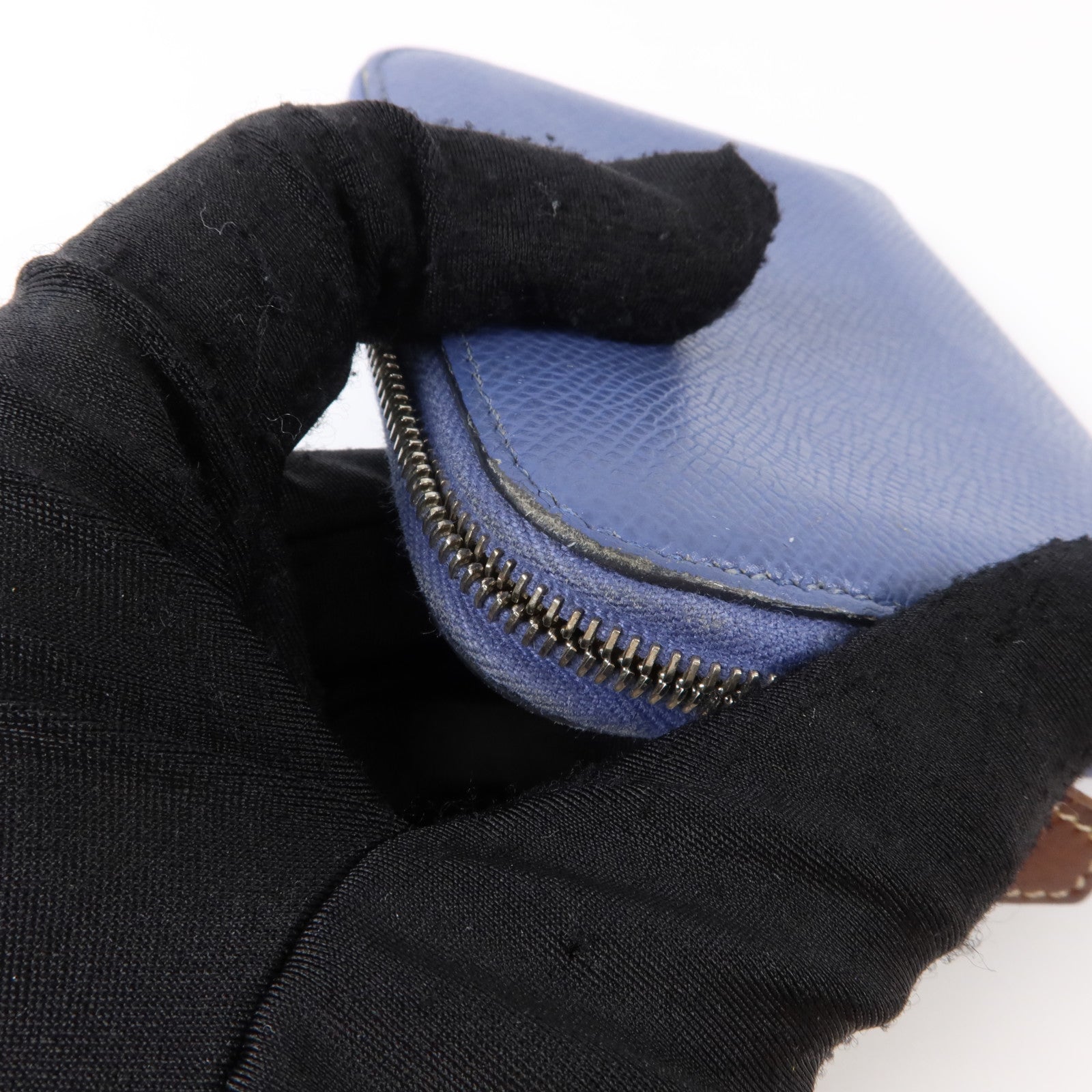 HERMES Epsom皮革Silk In Compact銀扣錢包Bleu Brighton
