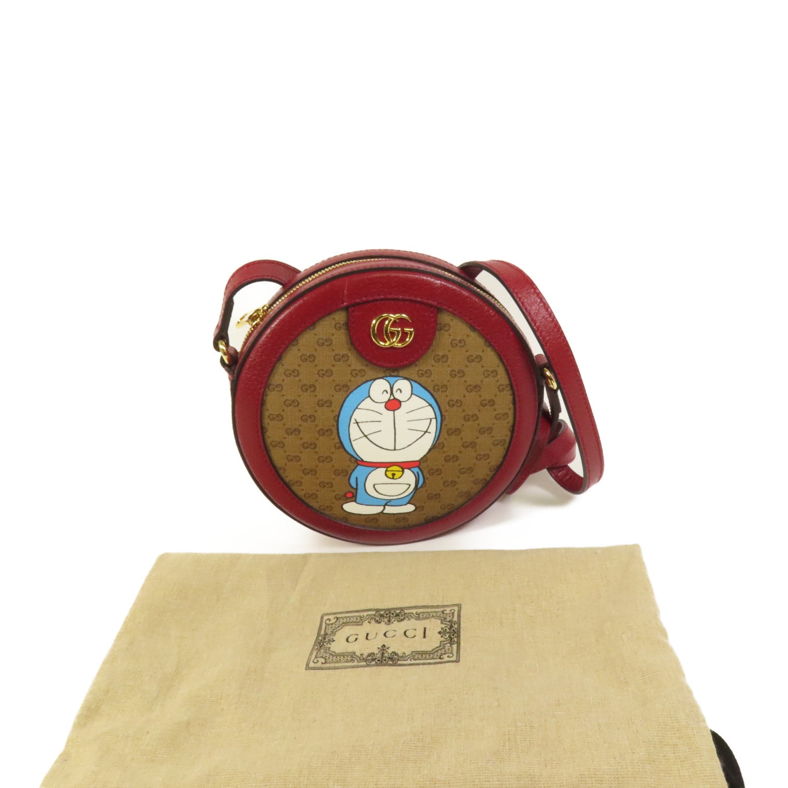 GUCCI 塗層帆布Gucci x Doraemon金扣肩背袋