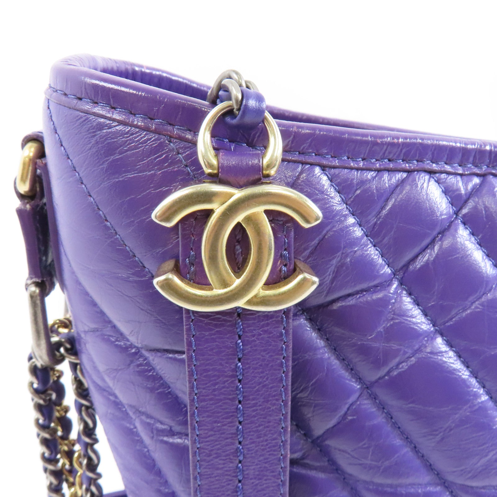 CHANEL 【激減優惠】牛皮皮革Gabrielle金扣/銀扣鏈帶肩背袋紫色