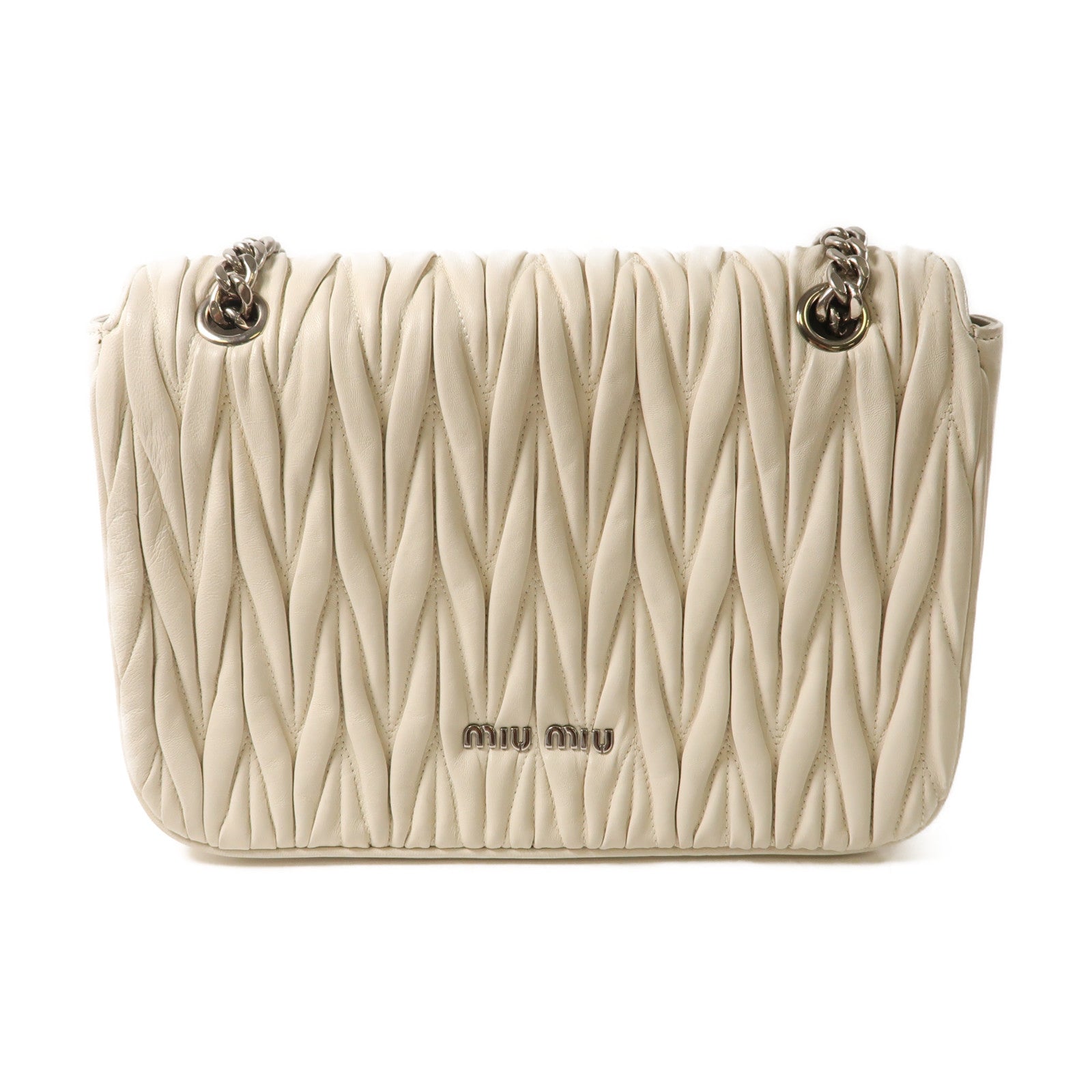 Miu Miu 羊皮皮革Shoulder Bag銀扣鏈帶肩背袋白色