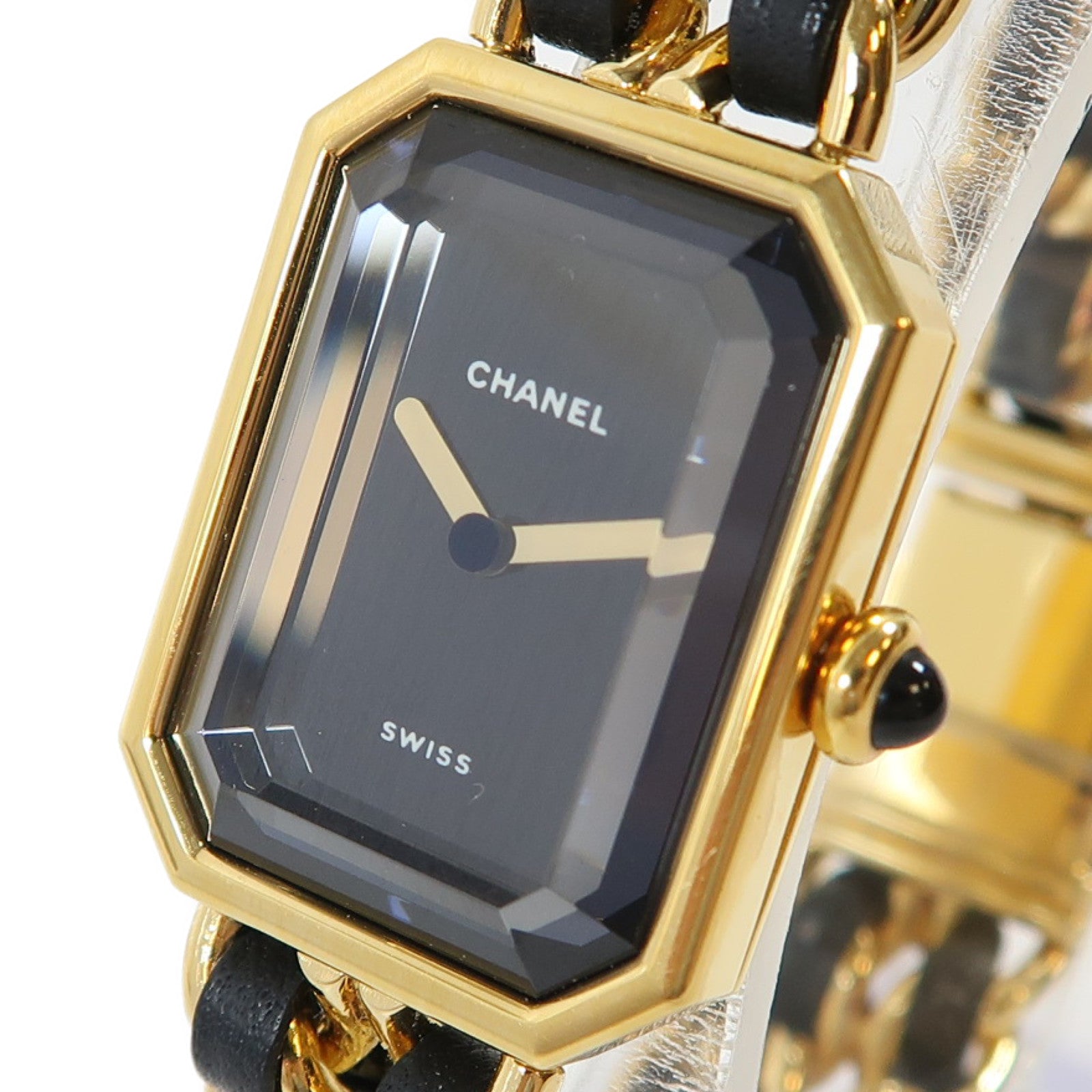CHANEL Premiere鍍金/皮革帶手錶石英機芯黑色