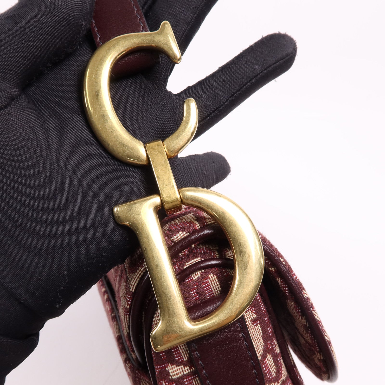 Dior 帆布Mini Saddle金扣手挽袋