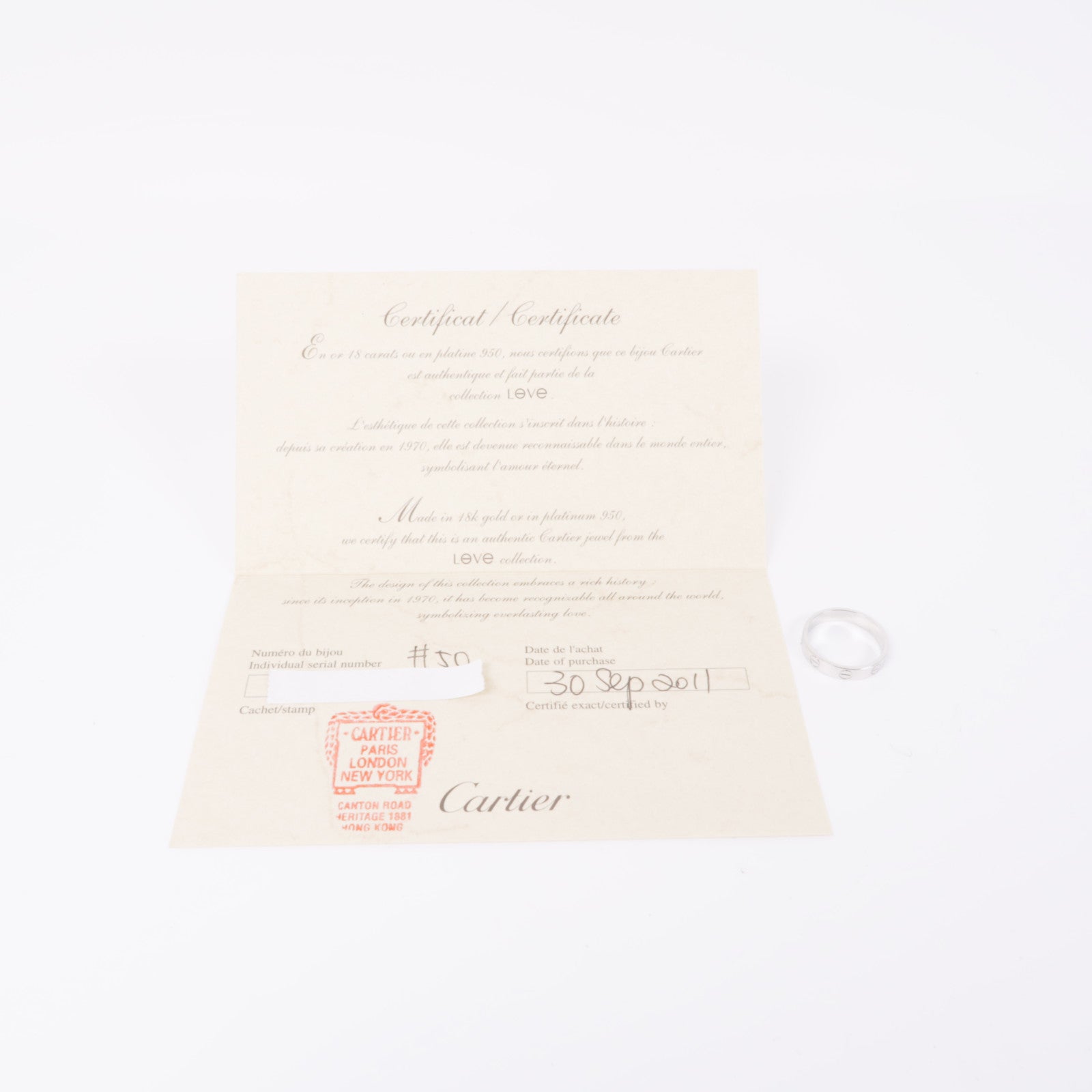 CARTIER 18K白金Love Ring戒指Cartier#50/US#5.25