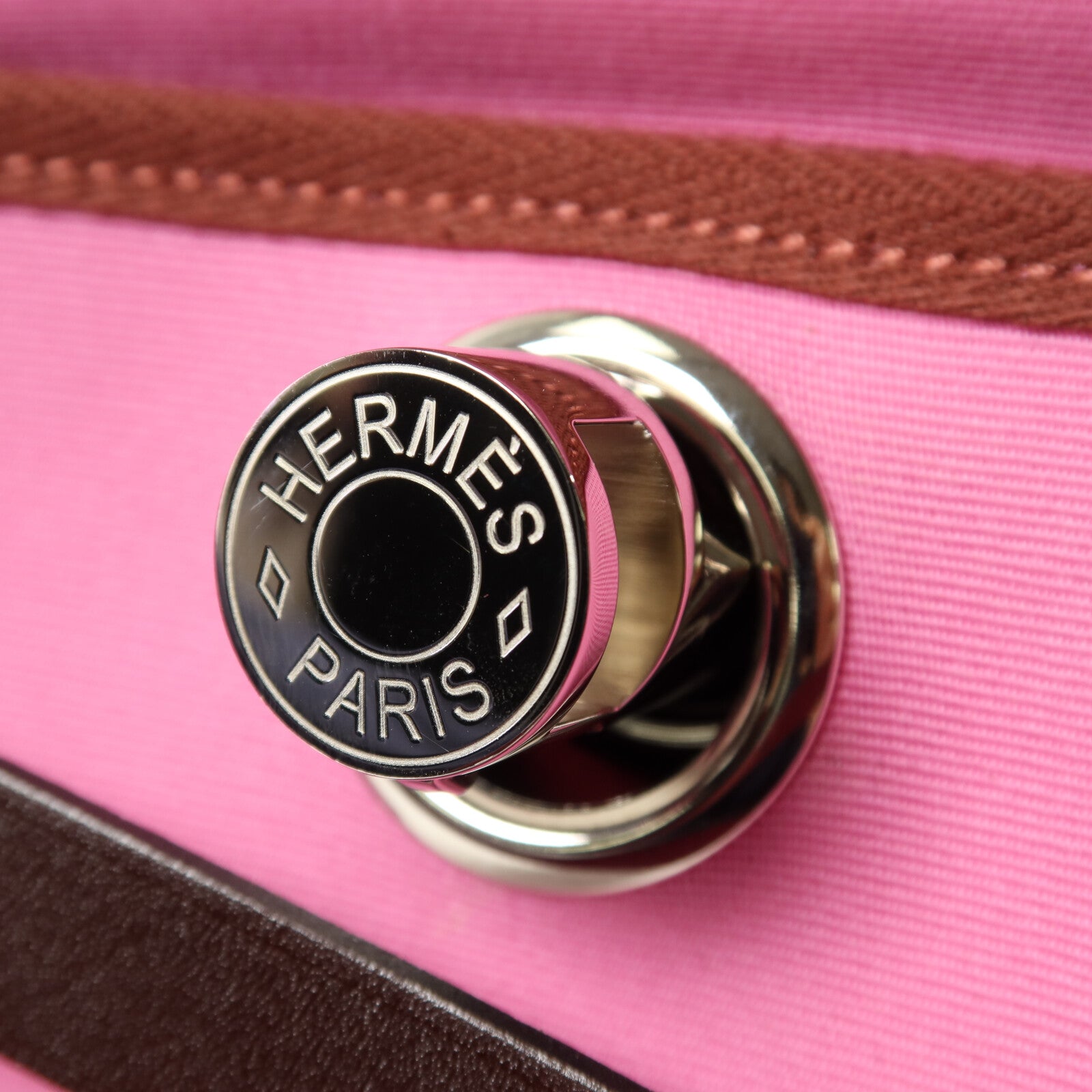 HERMES 帆布/Vache Hunter皮革Herbag PM銀扣手挽肩背兩用袋Bubble Gum/Rough H
