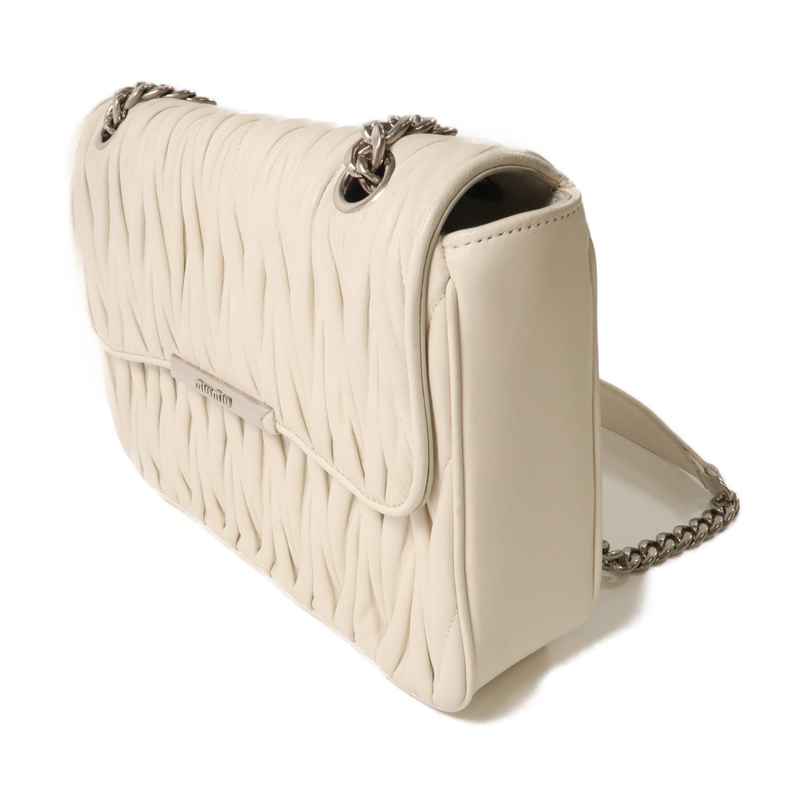 Miu Miu 羊皮皮革Shoulder Bag銀扣鏈帶肩背袋白色