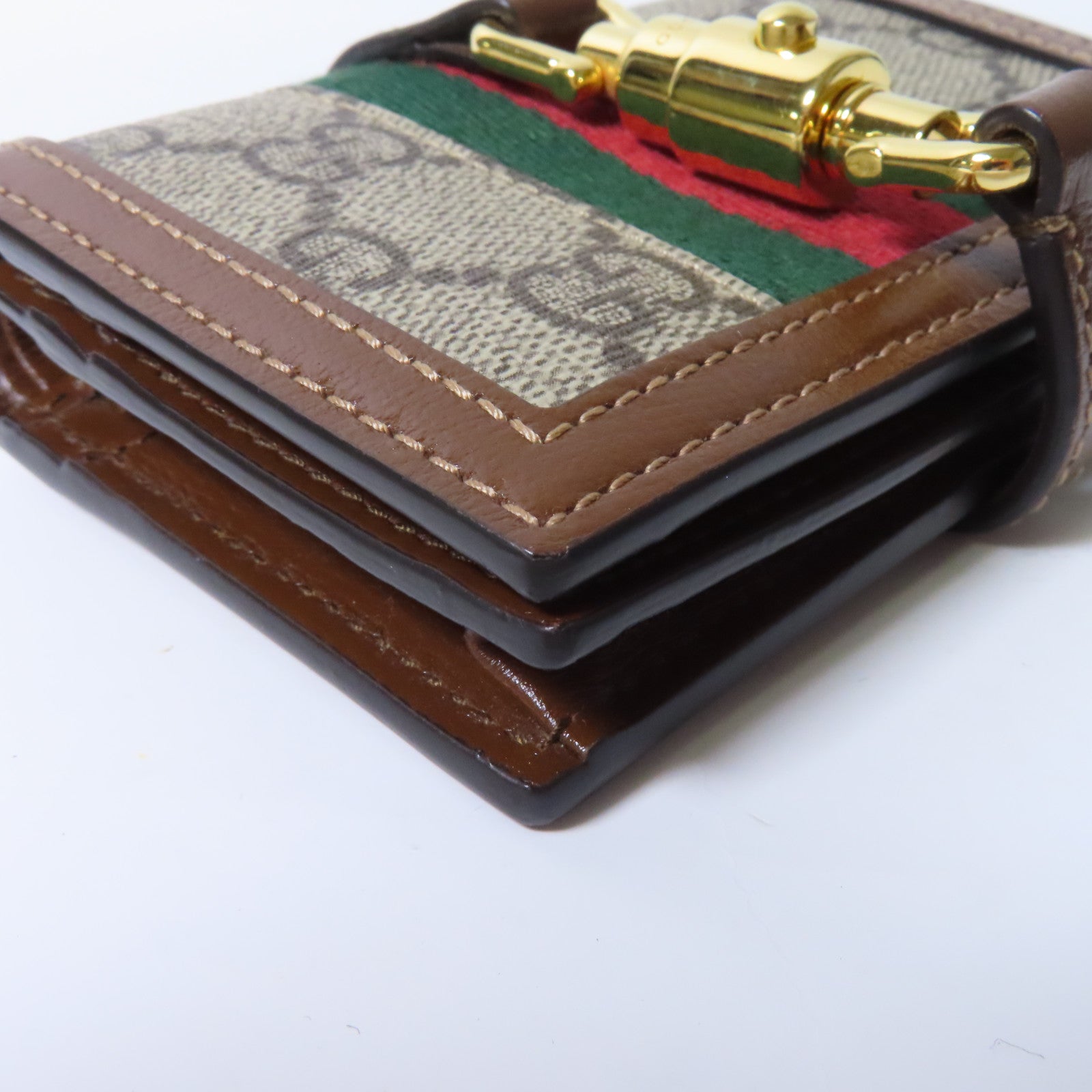 GUCCI GG Supreme帆布/皮革Jackie 1961 Card Case Wallet金扣錢包啡色/米色