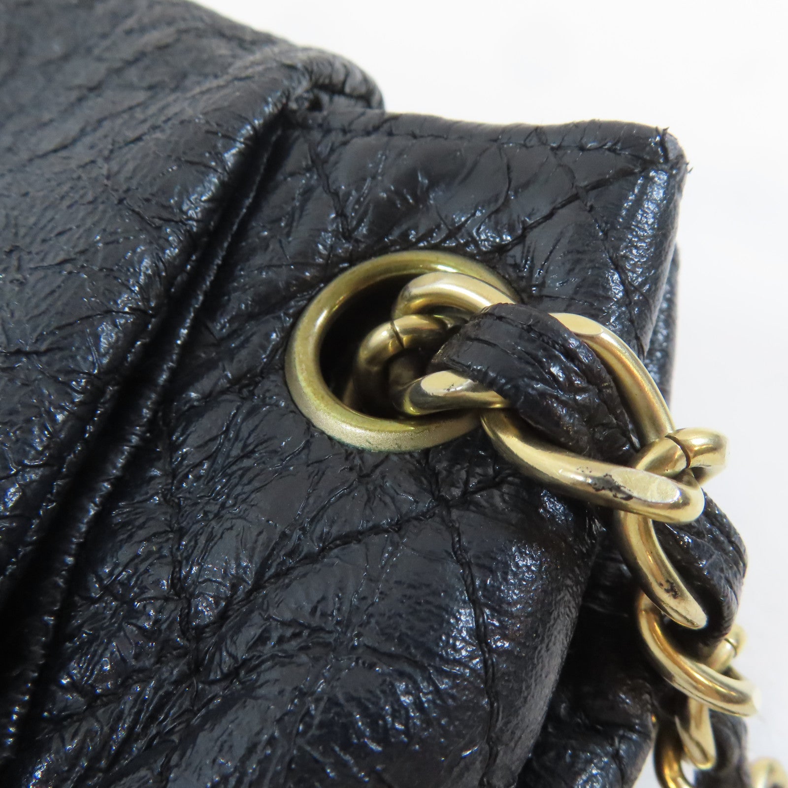CHANEL 漆皮皮革Chain Shoulder Bag金扣鏈帶肩背袋黑色