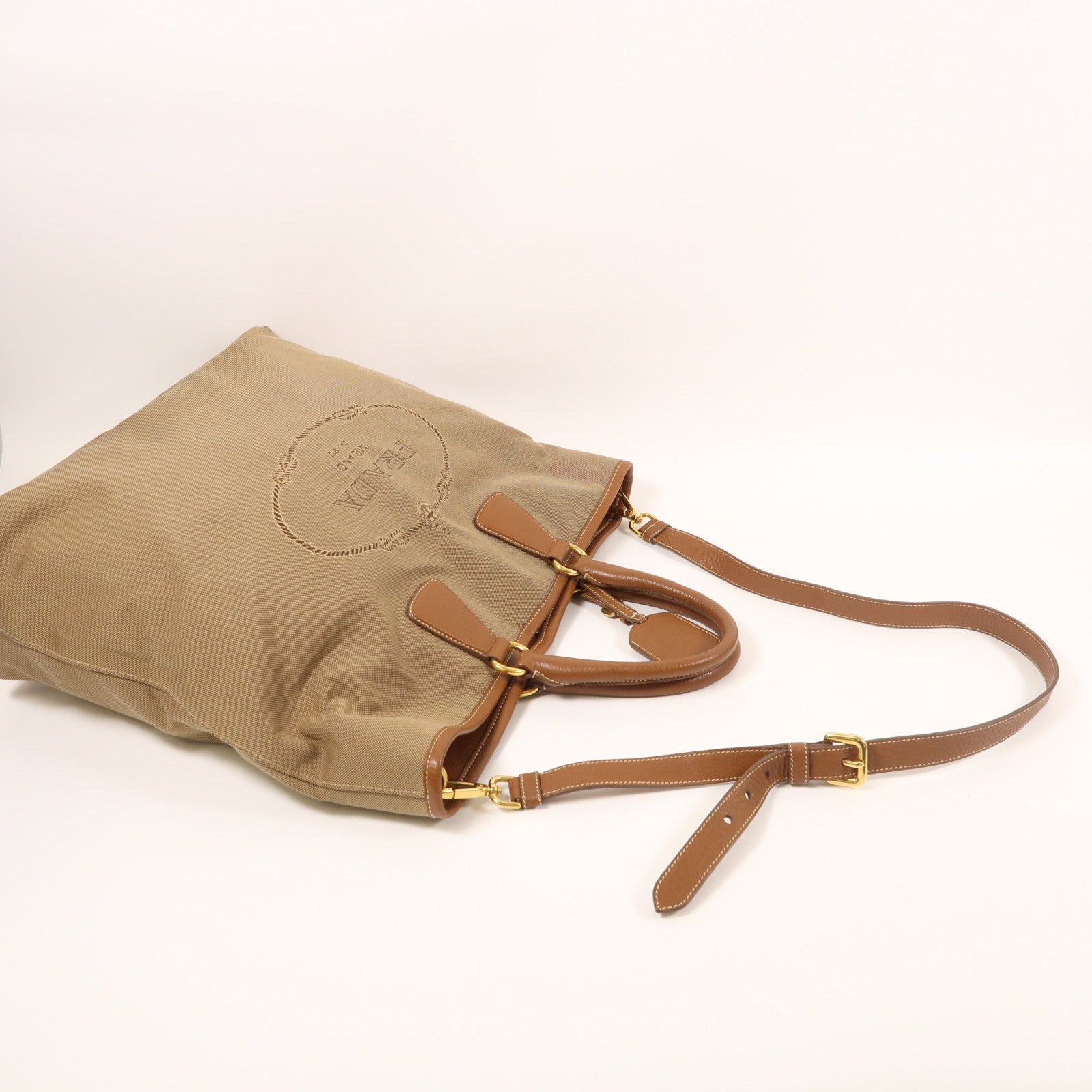 PRADA 帆布2 Way Shoulder金扣手挽肩背兩用袋