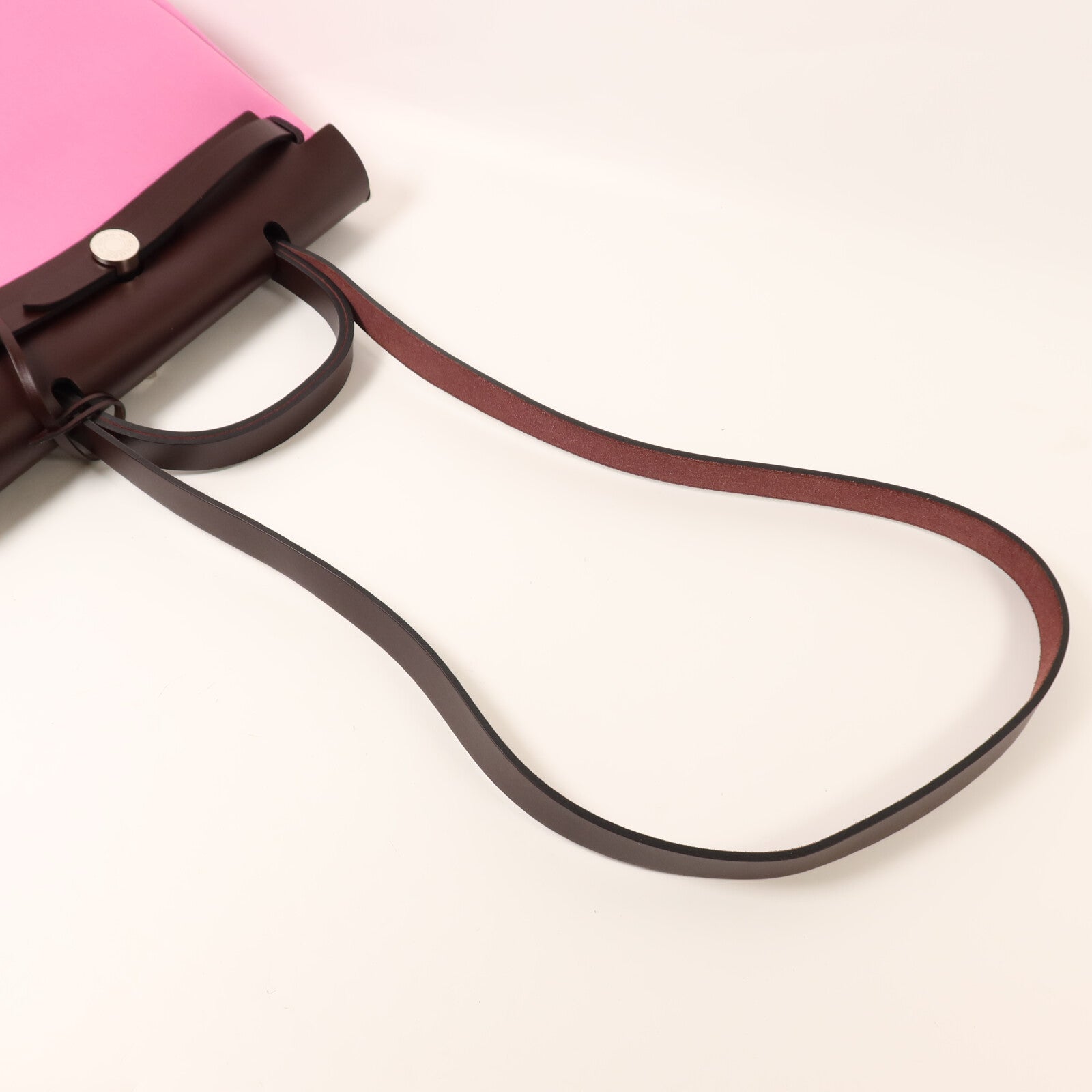 HERMES 帆布/Vache Hunter皮革Herbag PM銀扣手挽肩背兩用袋Bubble Gum/Rough H