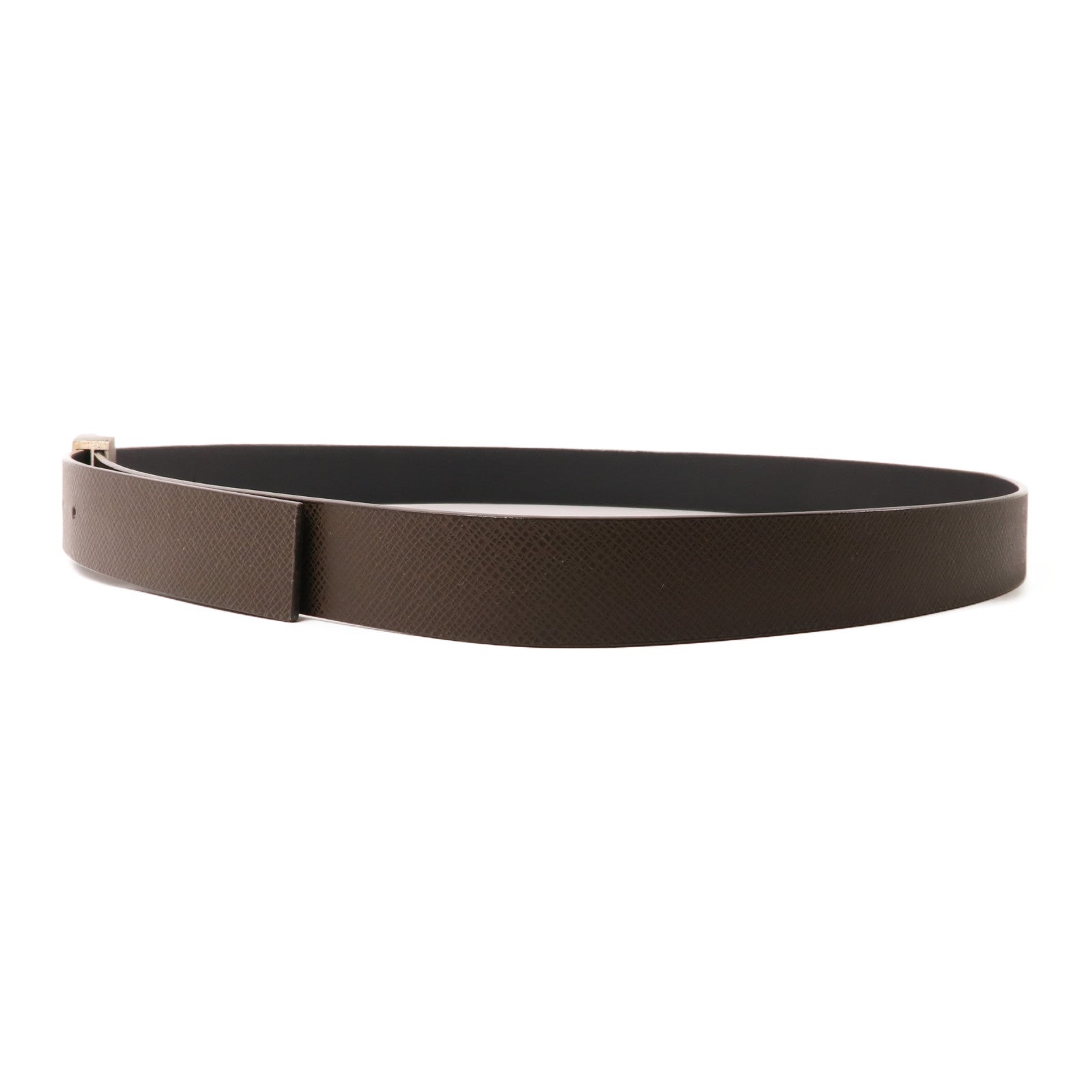 LOUIS VUITTON Taiga Belt銀扣皮帶棕色