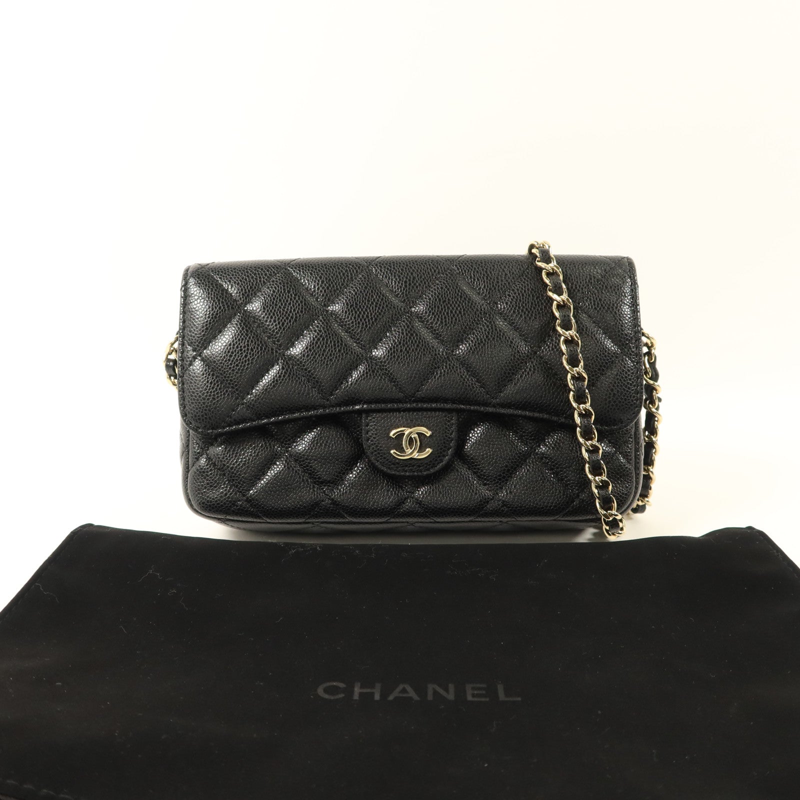 CHANEL 牛皮皮革Phone Case Bag金扣鏈帶肩背袋