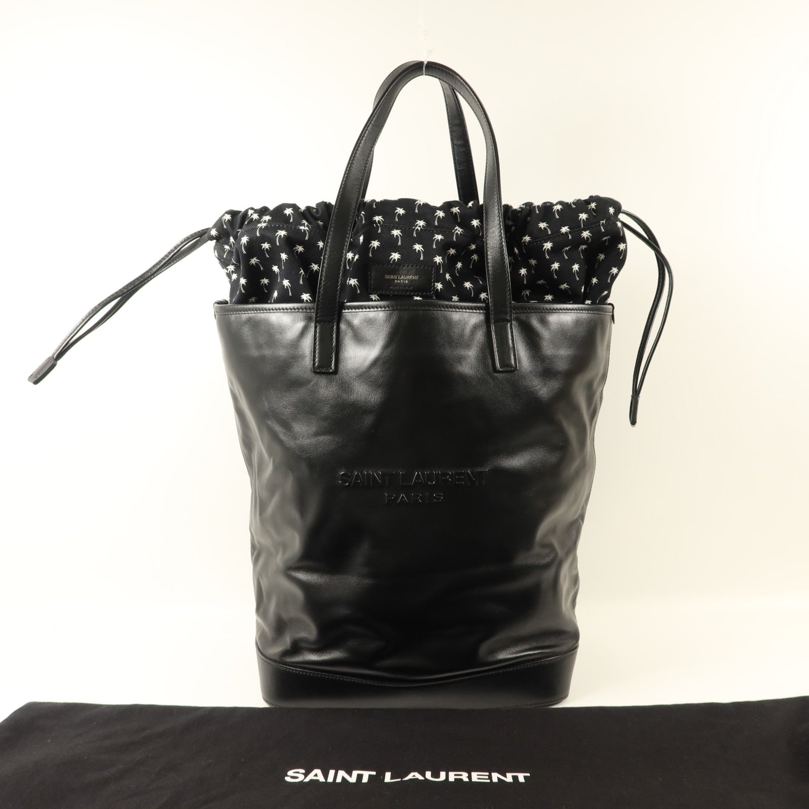 SAINT LAURENT 牛皮皮革/帆布Teddy Drawstring Tote Bag手挽袋