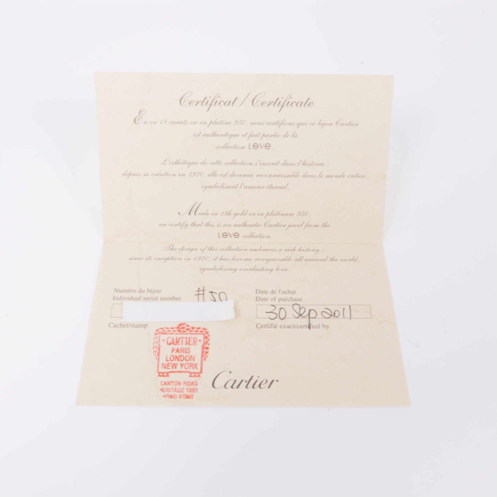 CARTIER 18K白金Love Ring戒指Cartier#50/US#5.25 – Brand Off