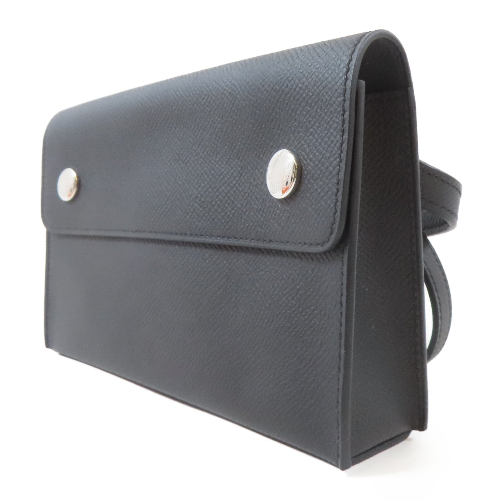 HERMES Epsom皮革Portefeuille Sac Hermesnap銀扣肩背袋黑色