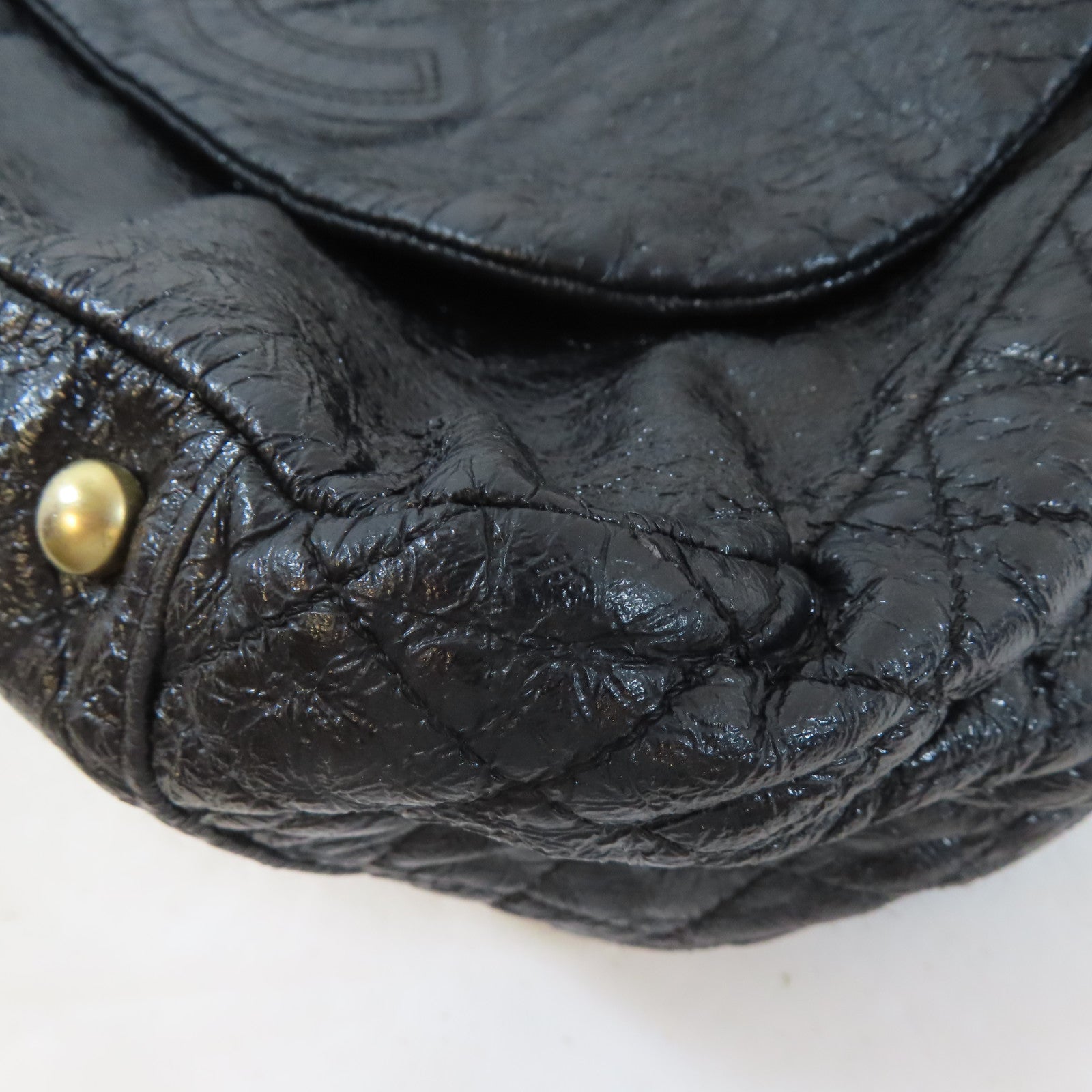 CHANEL 漆皮皮革Chain Shoulder Bag金扣鏈帶肩背袋黑色