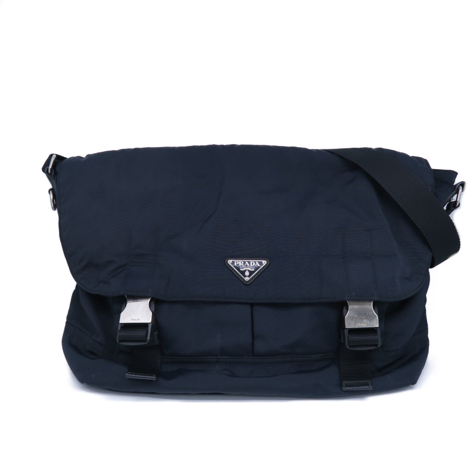 PRADA 【激減優惠】尼龍Shoulder Bag銀扣肩背袋深藍色