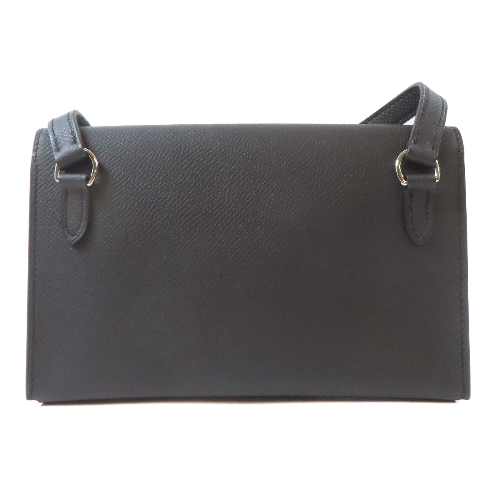 HERMES Epsom皮革Portefeuille Sac Hermesnap銀扣肩背袋黑色