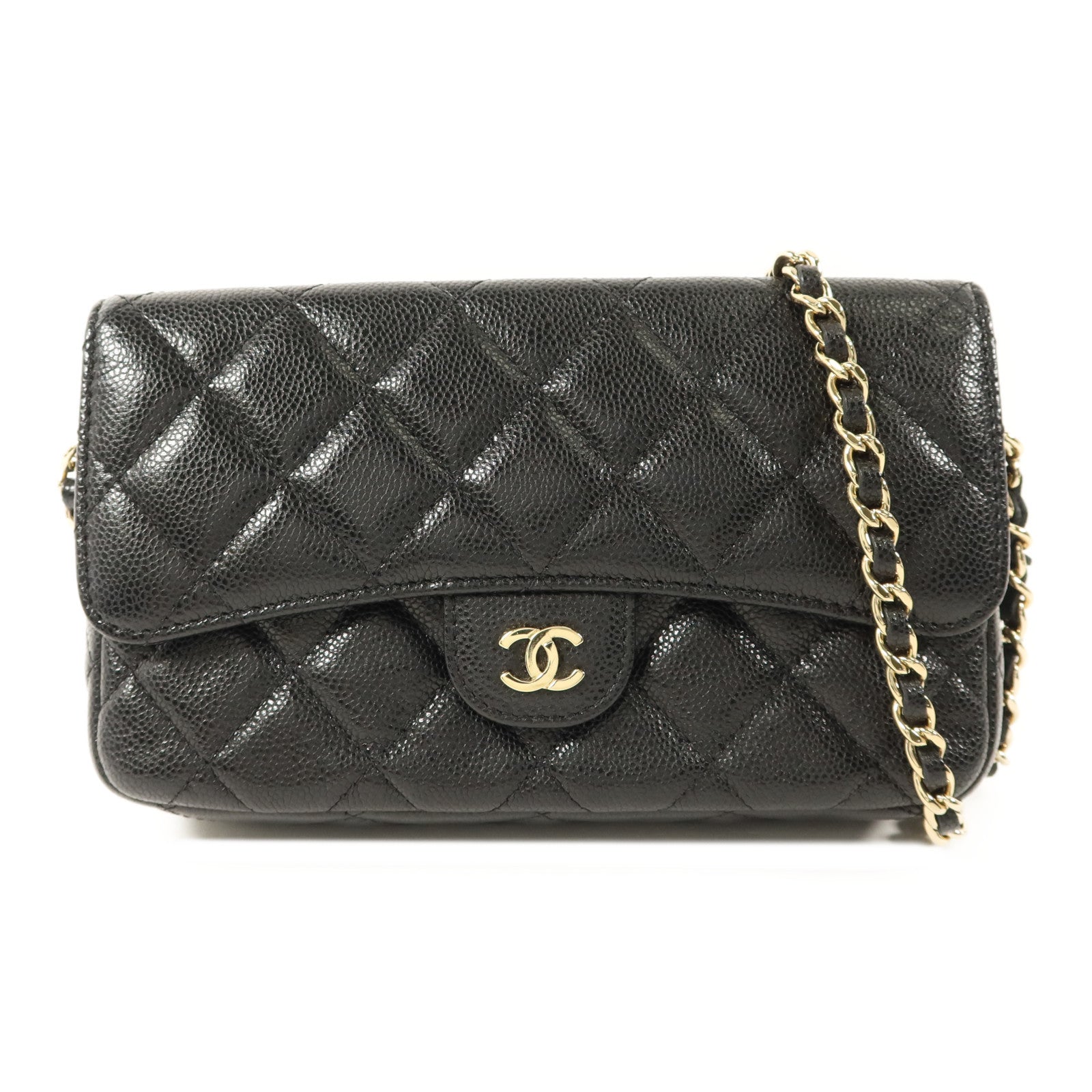 CHANEL 牛皮皮革Phone Case Bag金扣鏈帶肩背袋