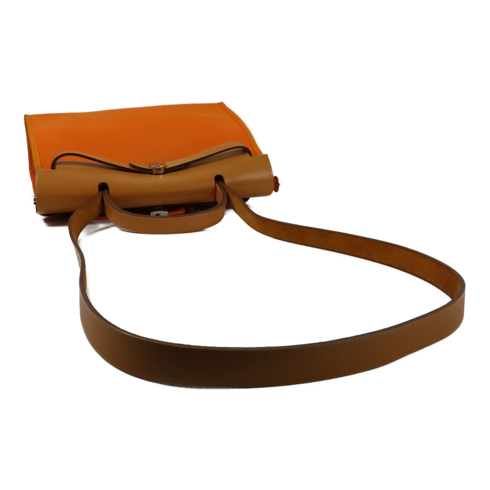 HERMES 帆布Herbag PM銀扣手挽肩背兩用袋Orange