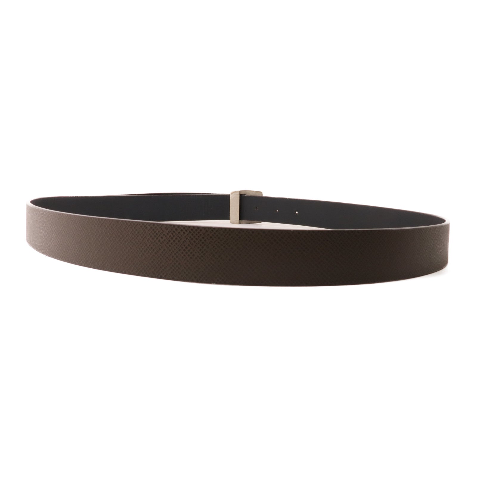 LOUIS VUITTON Taiga Belt銀扣皮帶棕色