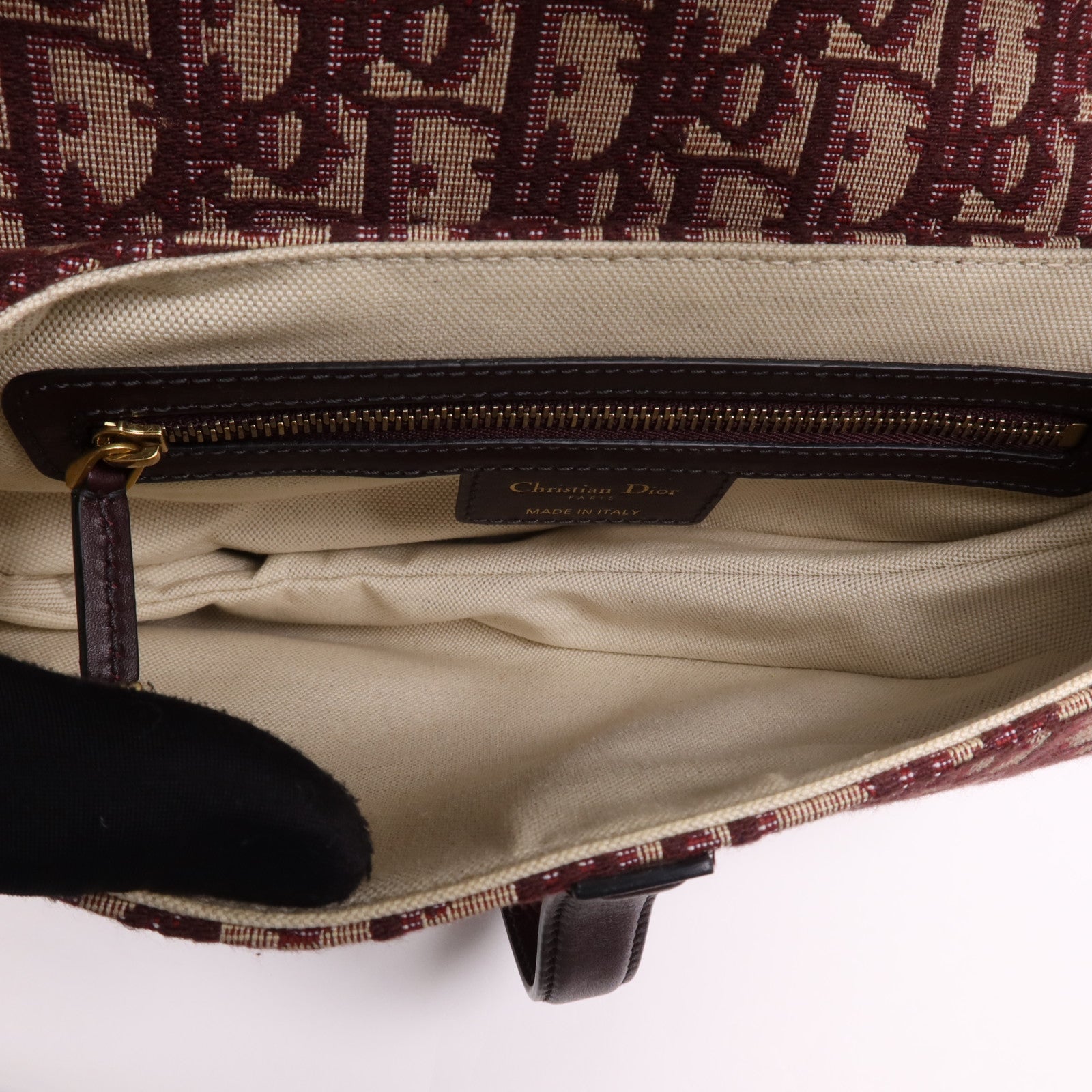 Dior 帆布Mini Saddle金扣手挽袋