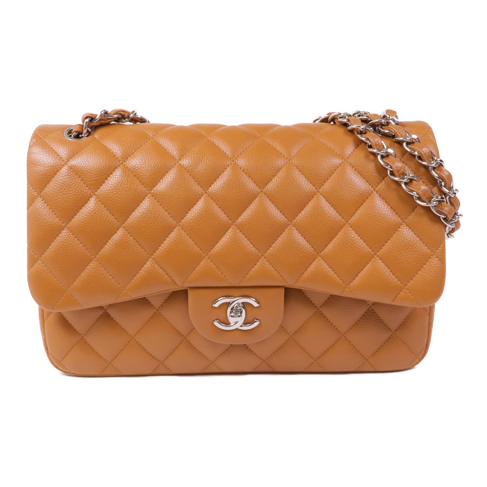 CHANEL 牛皮皮革Large Classic銀扣鏈帶肩背袋