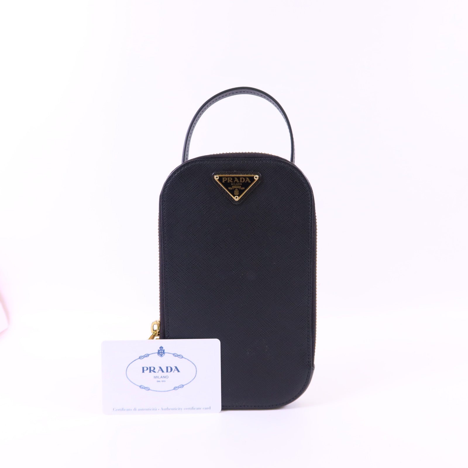 PRADA 牛皮皮革Saffiano Phone Case金扣手挽袋