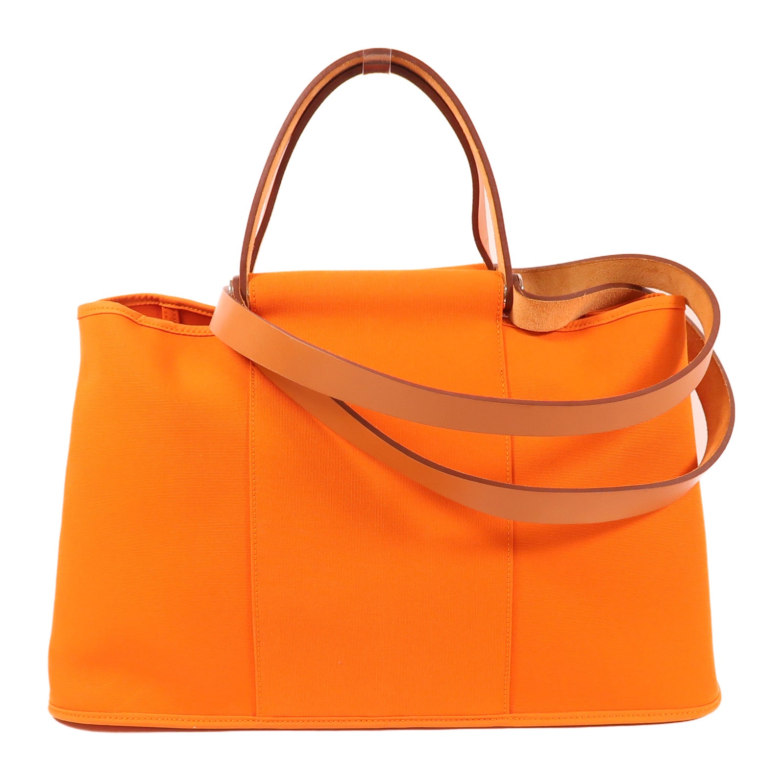 HERMES 帆布Cabag銀扣手挽肩背兩用袋Orange