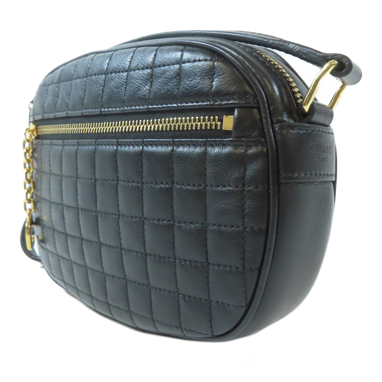 CELINE 牛皮皮革C Charm Bag金扣肩背袋黑色