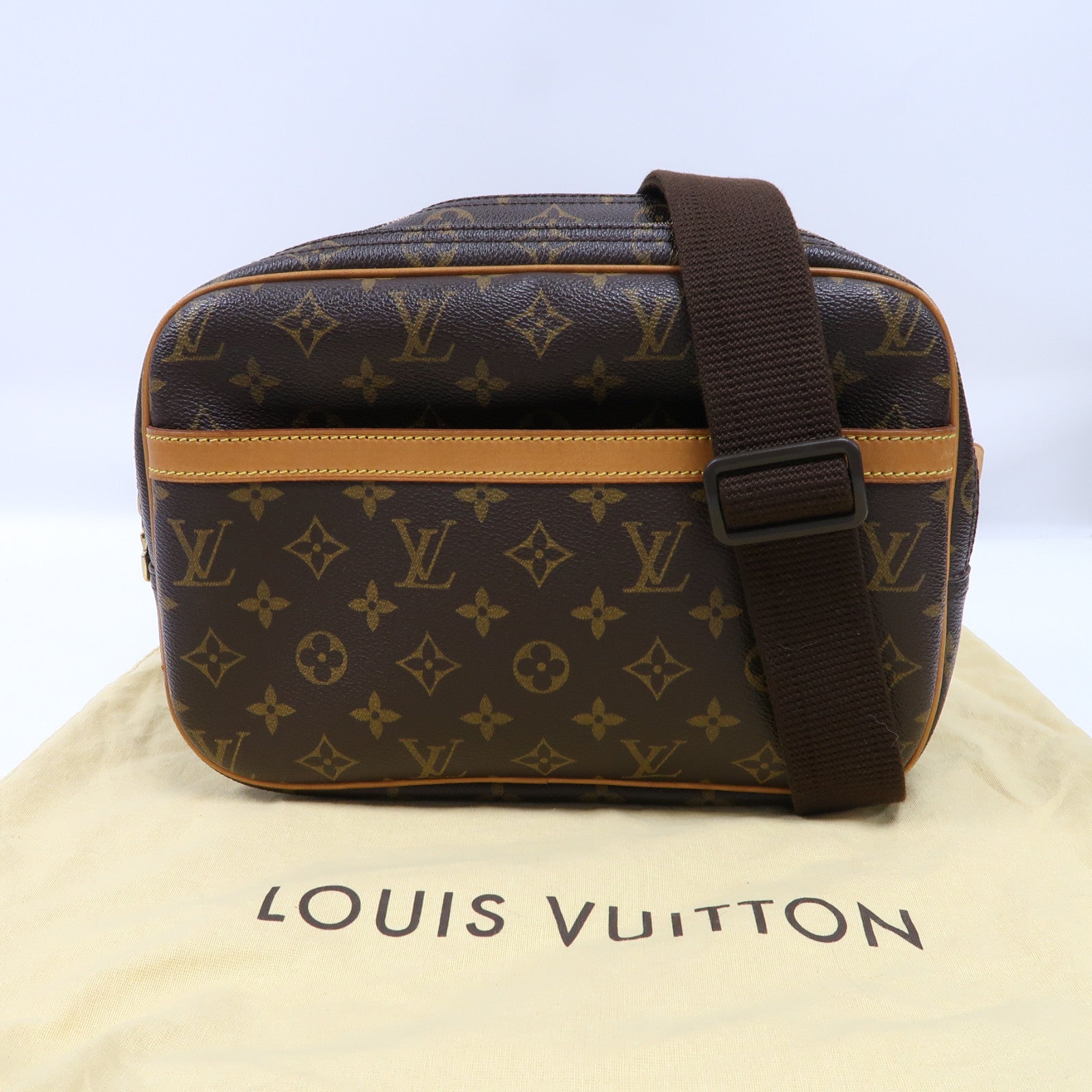 LOUIS VUITTON Monogram Reporter PM金扣肩背袋啡色