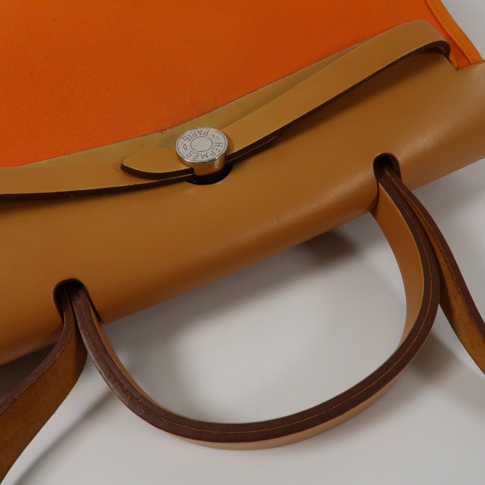 HERMES 帆布Herbag PM銀扣手挽肩背兩用袋Orange