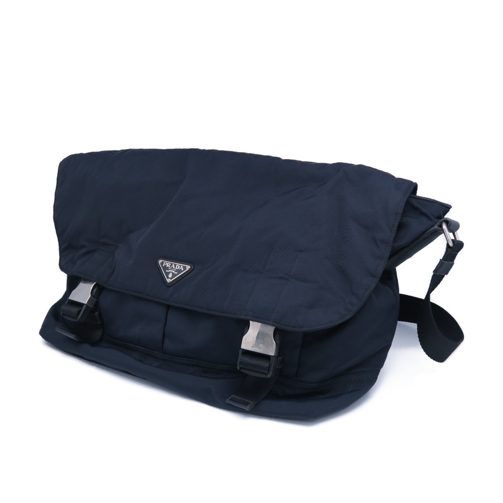 PRADA 【激減優惠】尼龍Shoulder Bag銀扣肩背袋深藍色