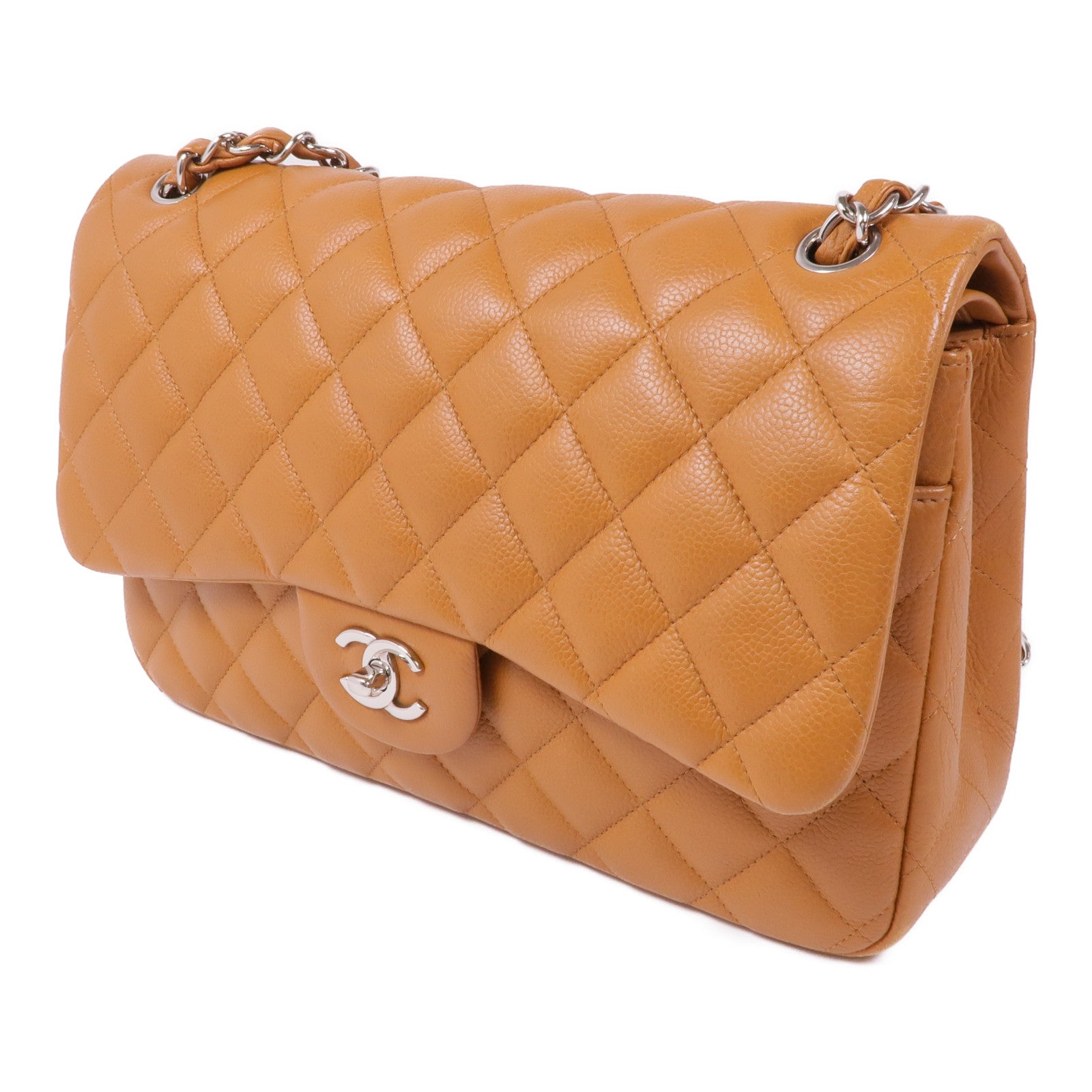 CHANEL 牛皮皮革Large Classic銀扣鏈帶肩背袋