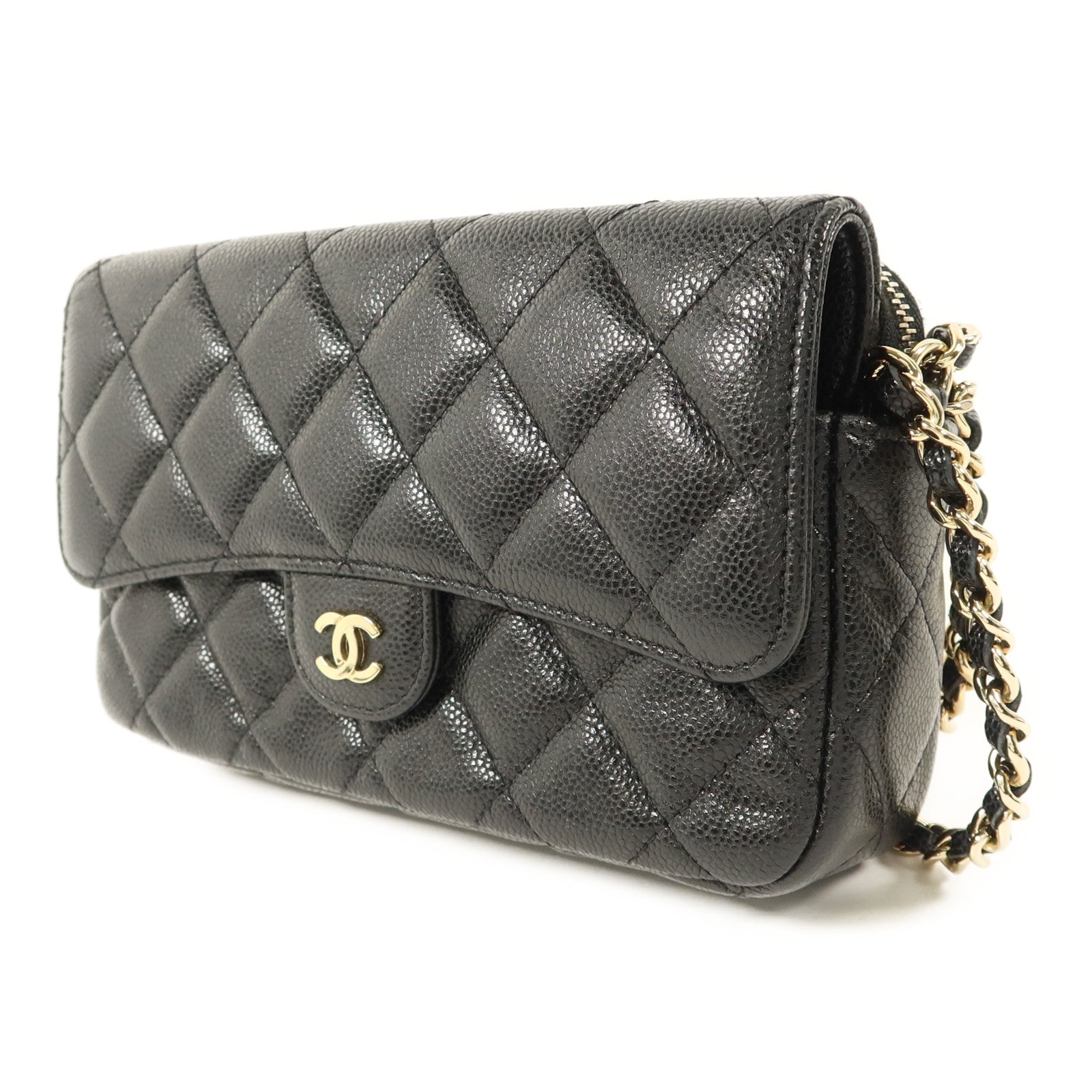 CHANEL 牛皮皮革Phone Case Bag金扣鏈帶肩背袋