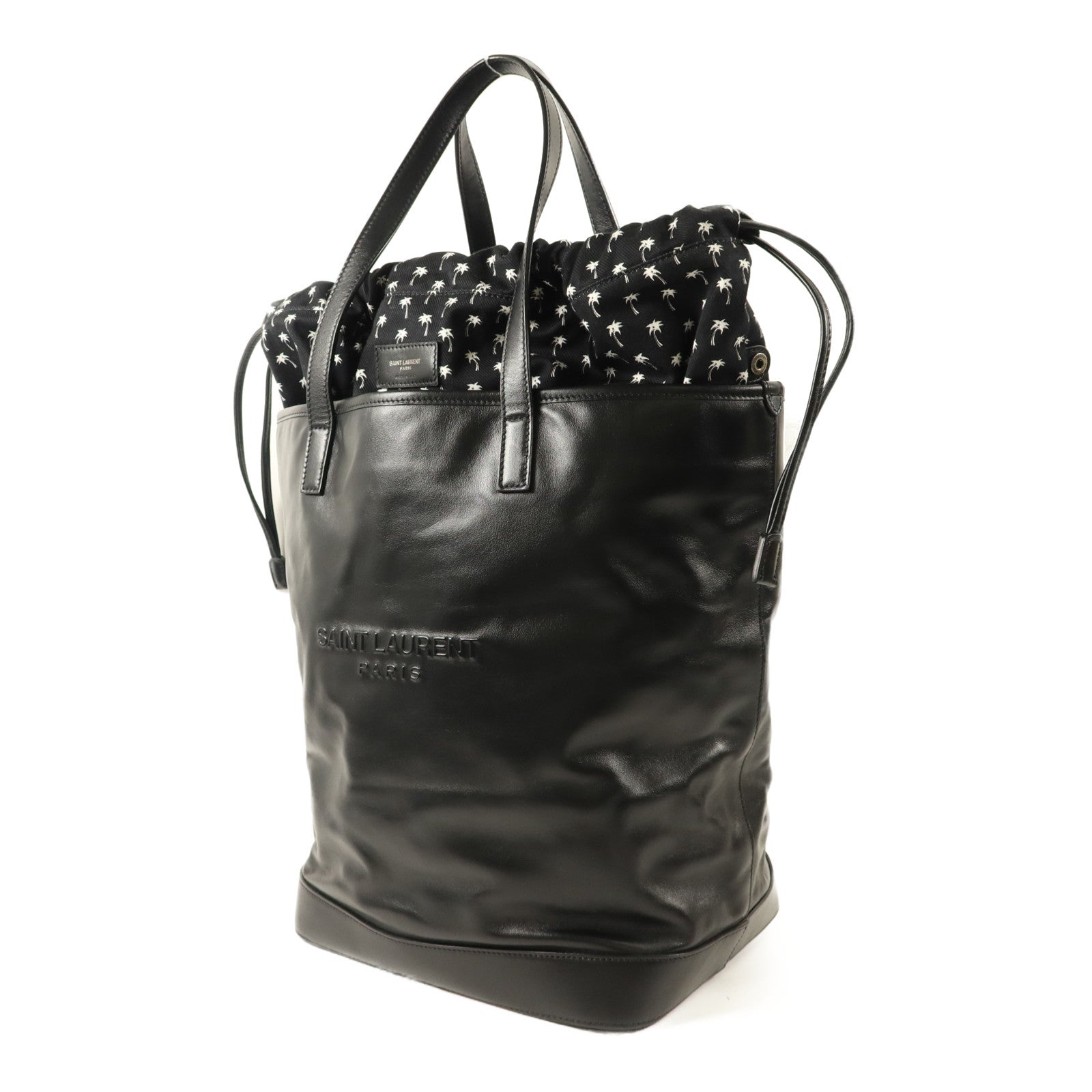 SAINT LAURENT 牛皮皮革/帆布Teddy Drawstring Tote Bag手挽袋